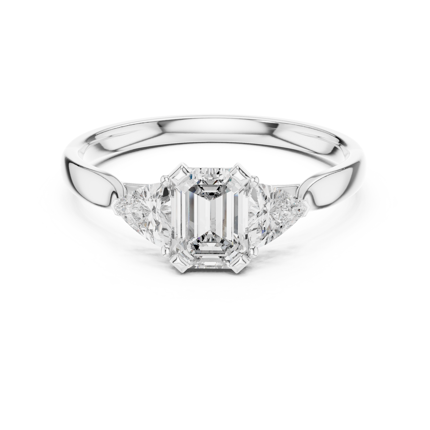 Emerald And Trillion Cut Three stone Ring
