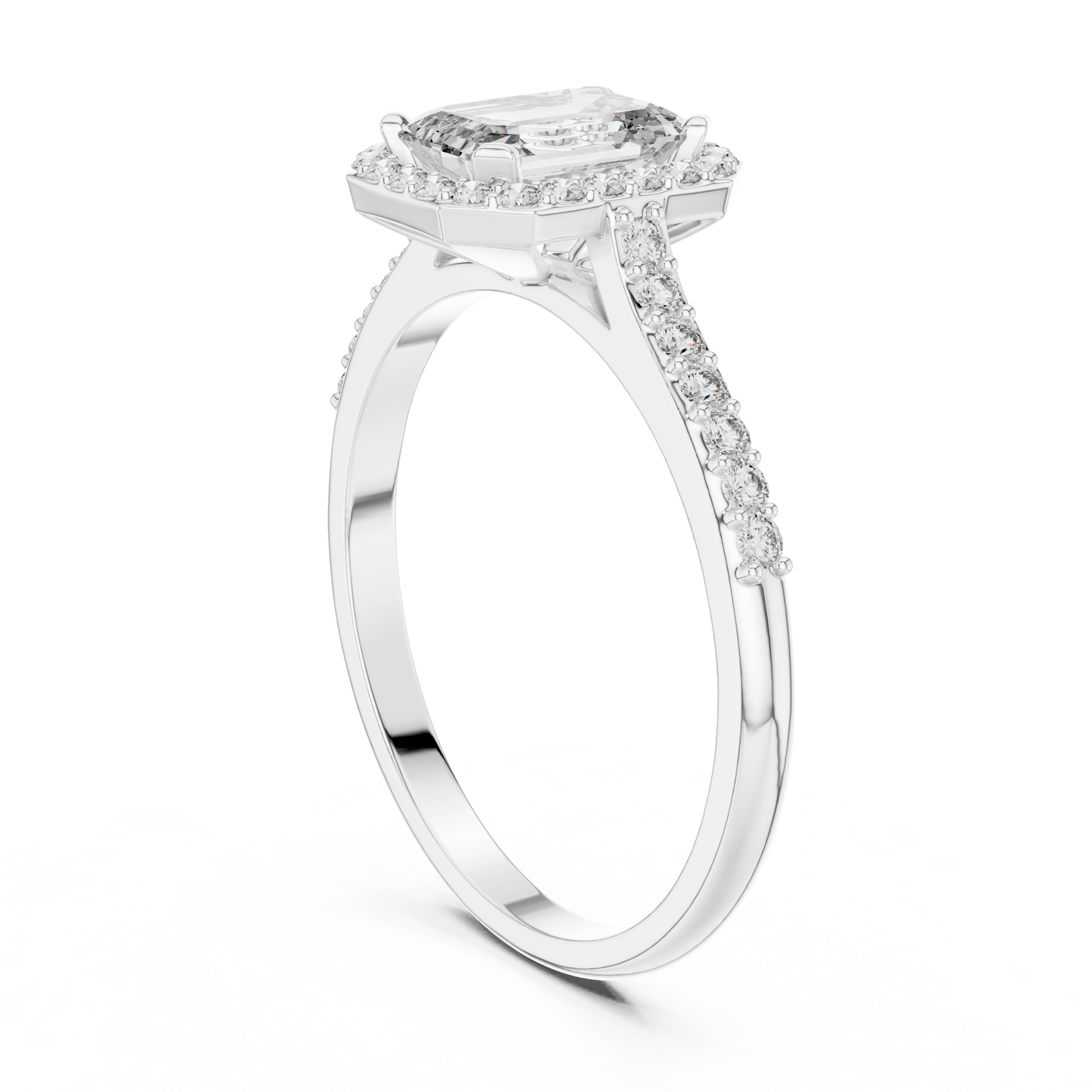 Emerald Cut Lab Diamond Halo Engagement Ring