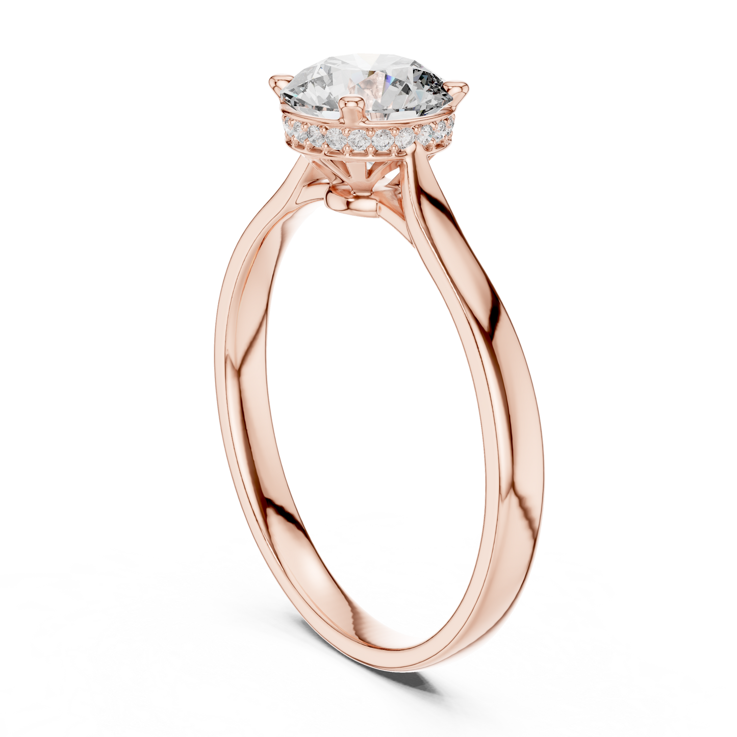 Hidden Halo Solitaire Ring With Round Cut Diamond