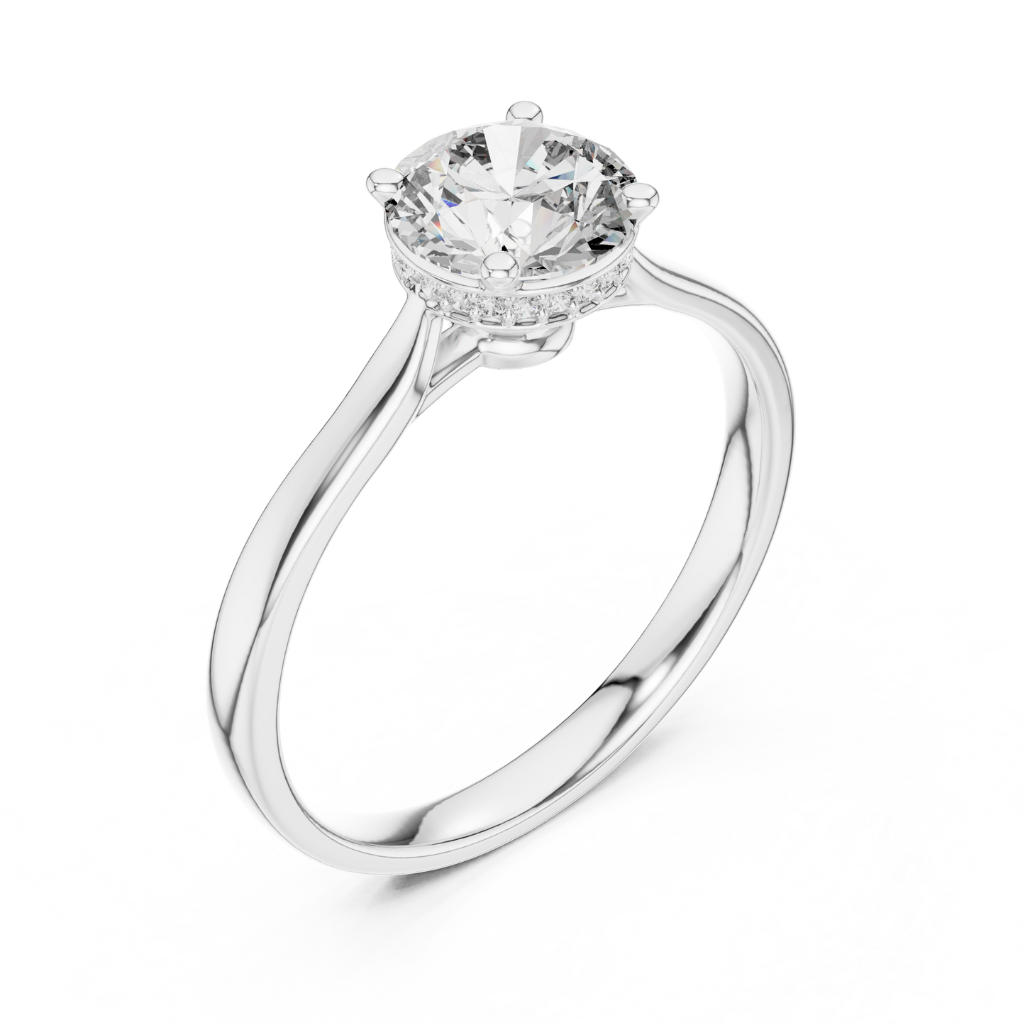 Hidden Halo Solitaire Ring With Round Cut Diamond