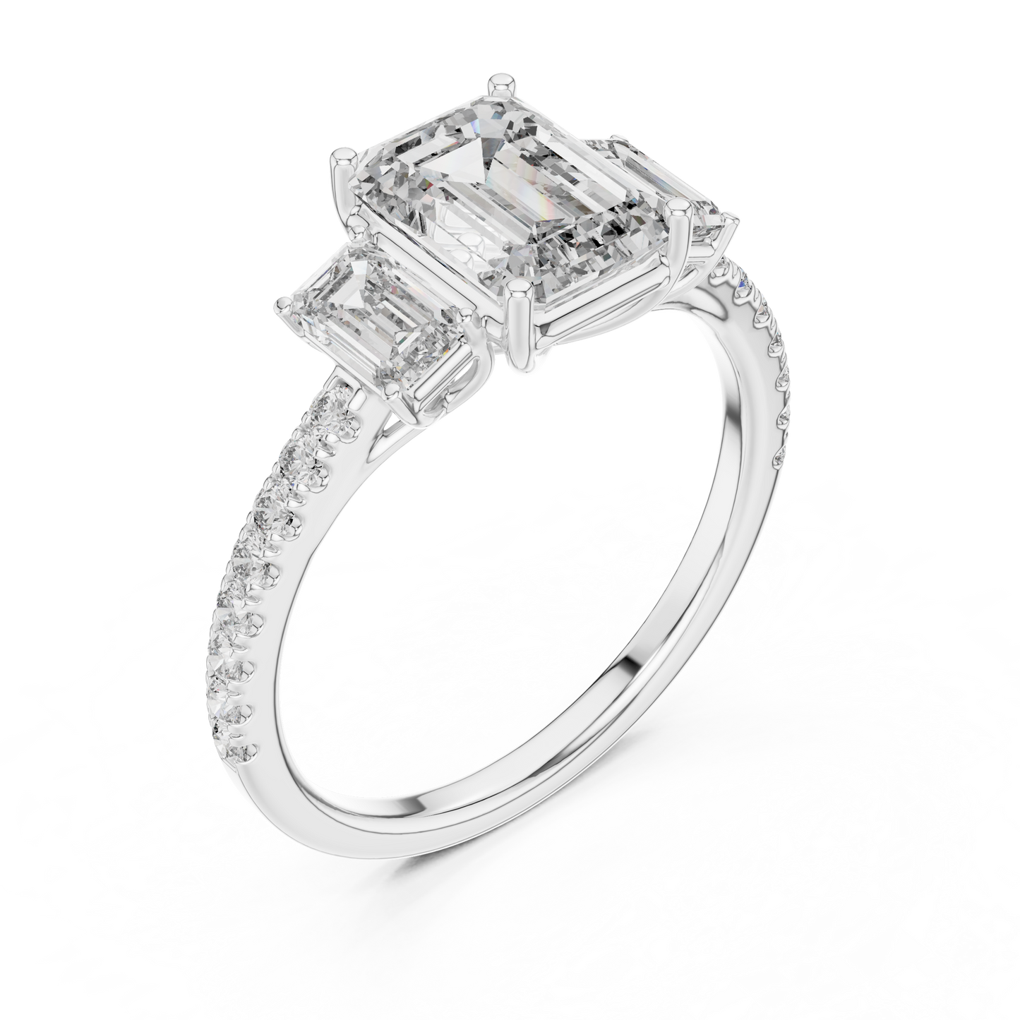 Emerald Cut Diamond Three Stone Engagement Ring