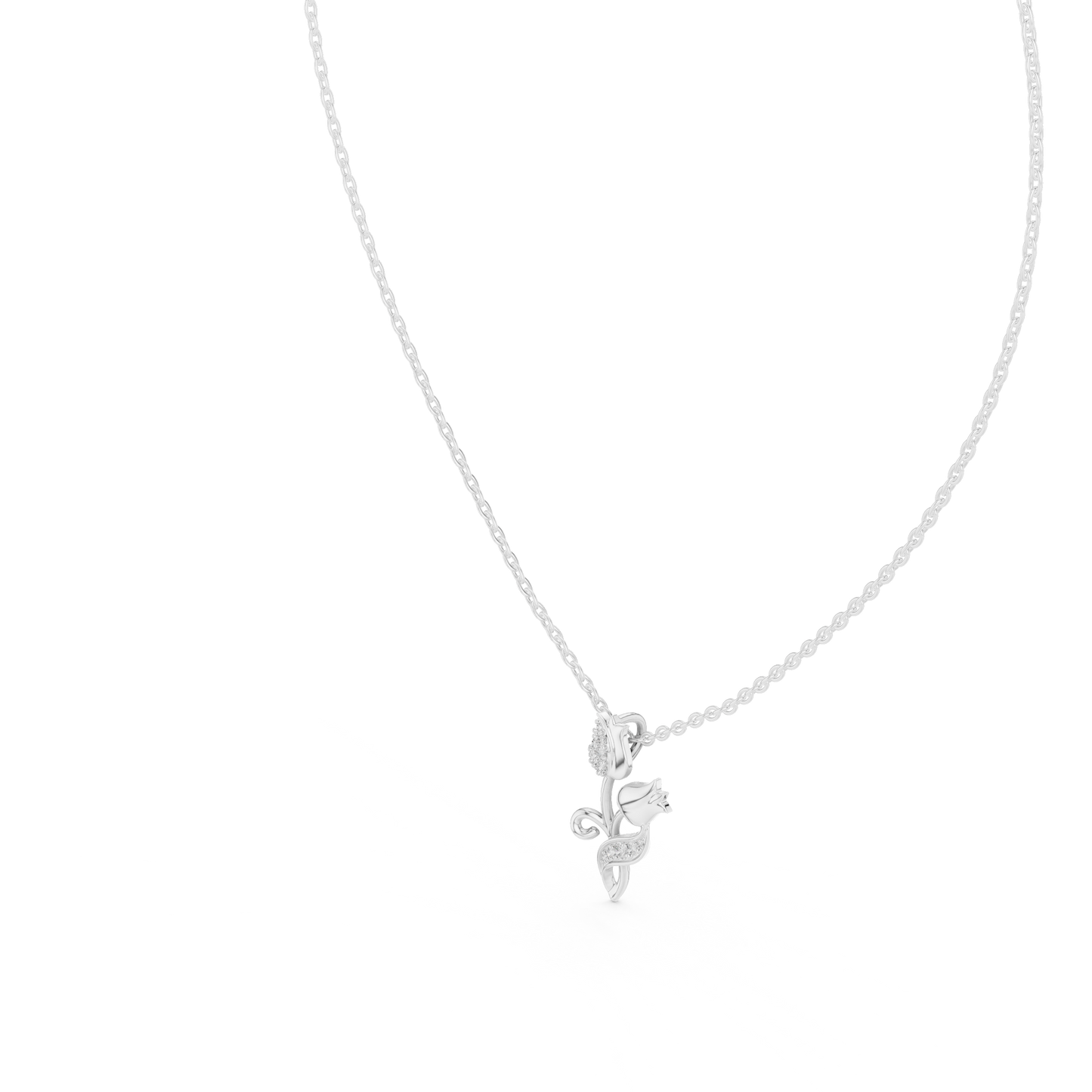 14K Yellow Gold Diamond Rose Pendant