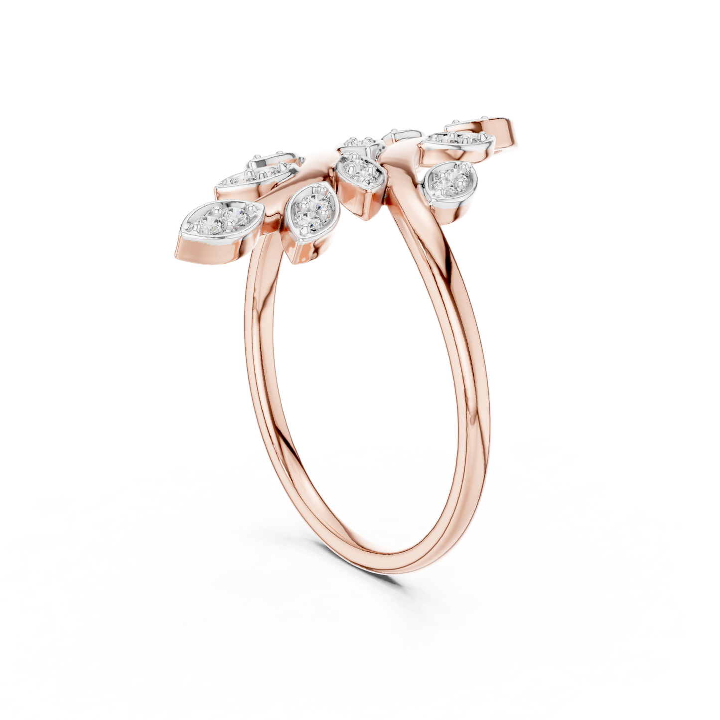 Fancy Leaf Shape Round Diamond Engagement Ring
