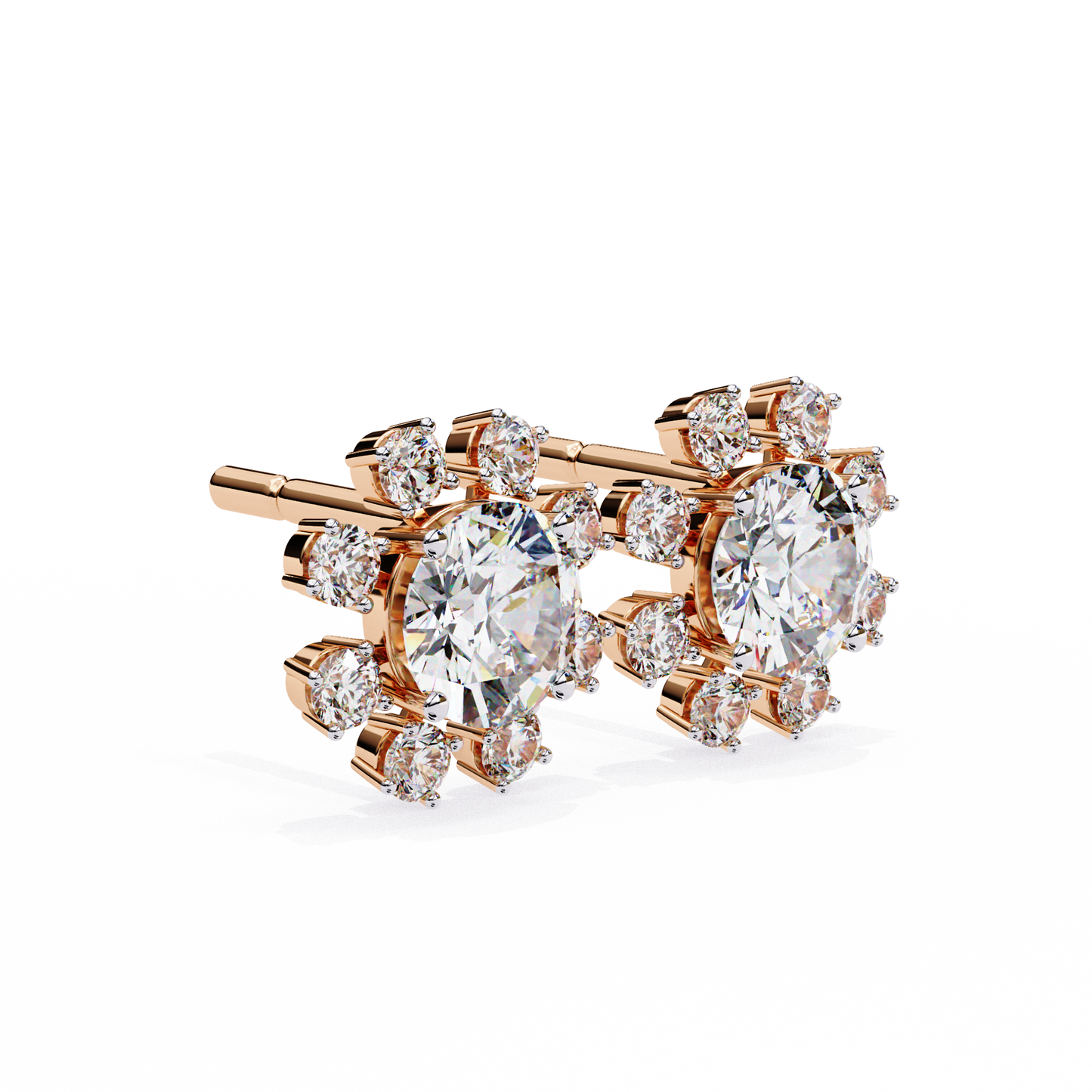Unique Round Lab Diamond Floral Earrings