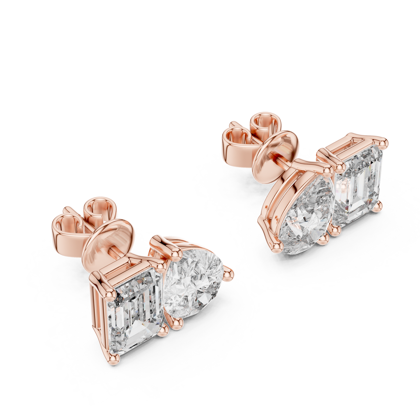 Emerald And Pear Cut Diamond Stud Earrings