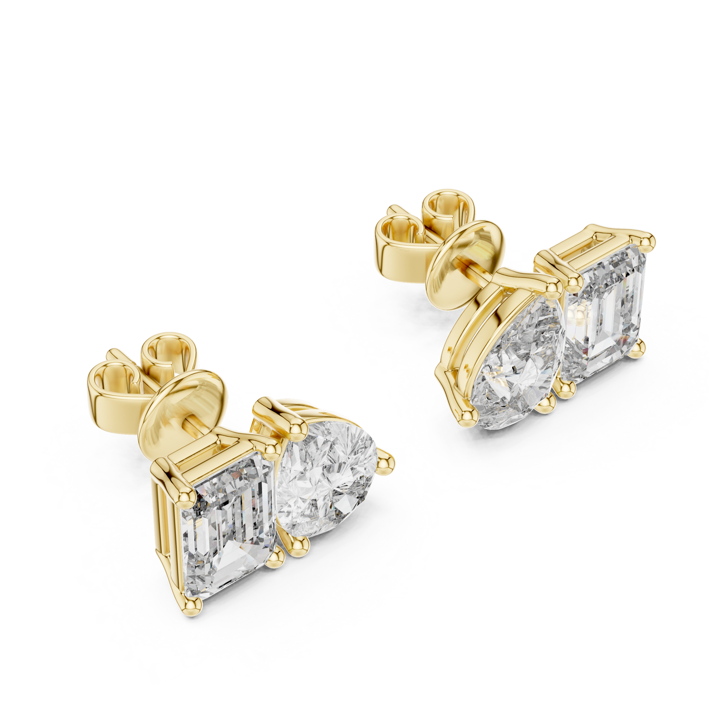 Emerald And Pear Cut Diamond Stud Earrings