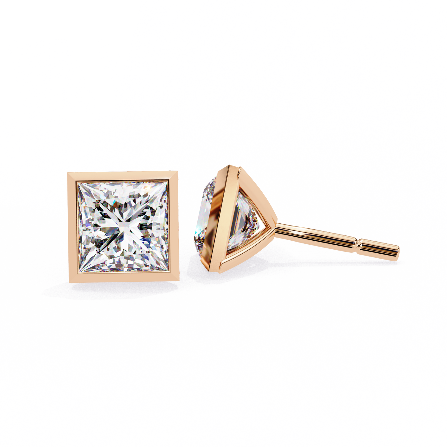 Princess cut Lab Diamond Bezel Set Earrings