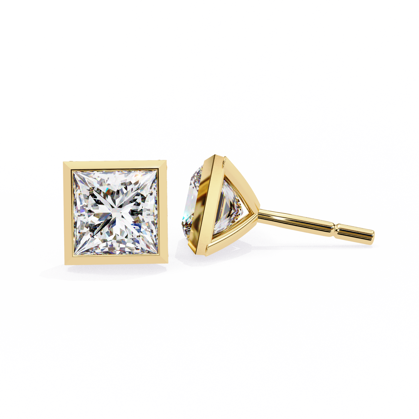 Princess cut Lab Diamond Bezel Set Earrings