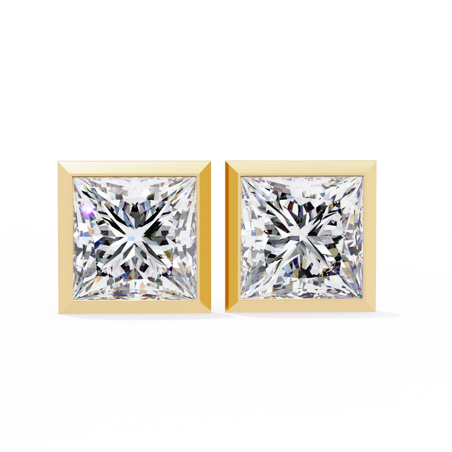 Princess cut Lab Diamond Bezel Set Earrings