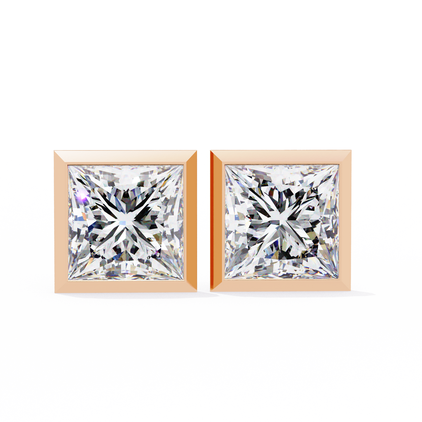 Princess cut Lab Diamond Bezel Set Earrings
