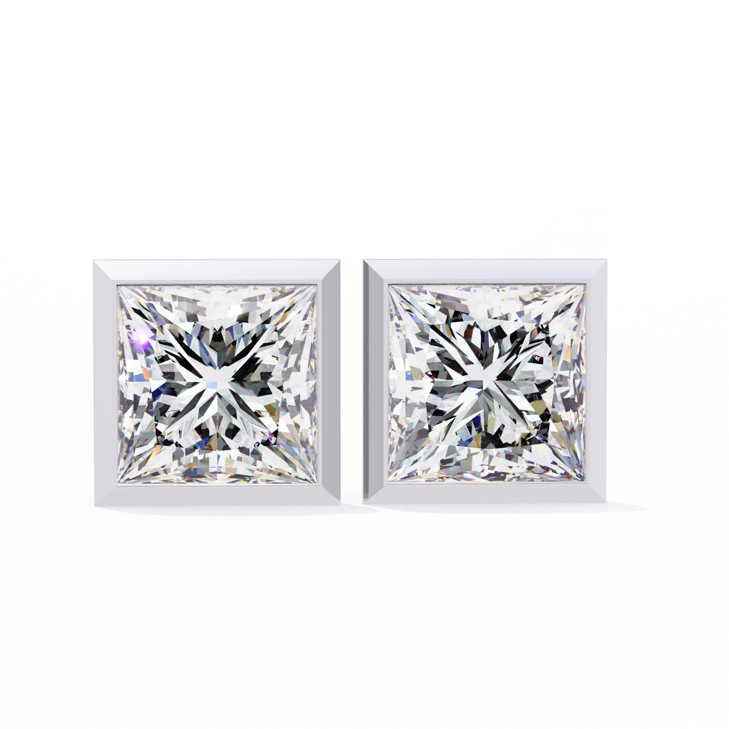 Princess cut Lab Diamond Bezel Set Earrings