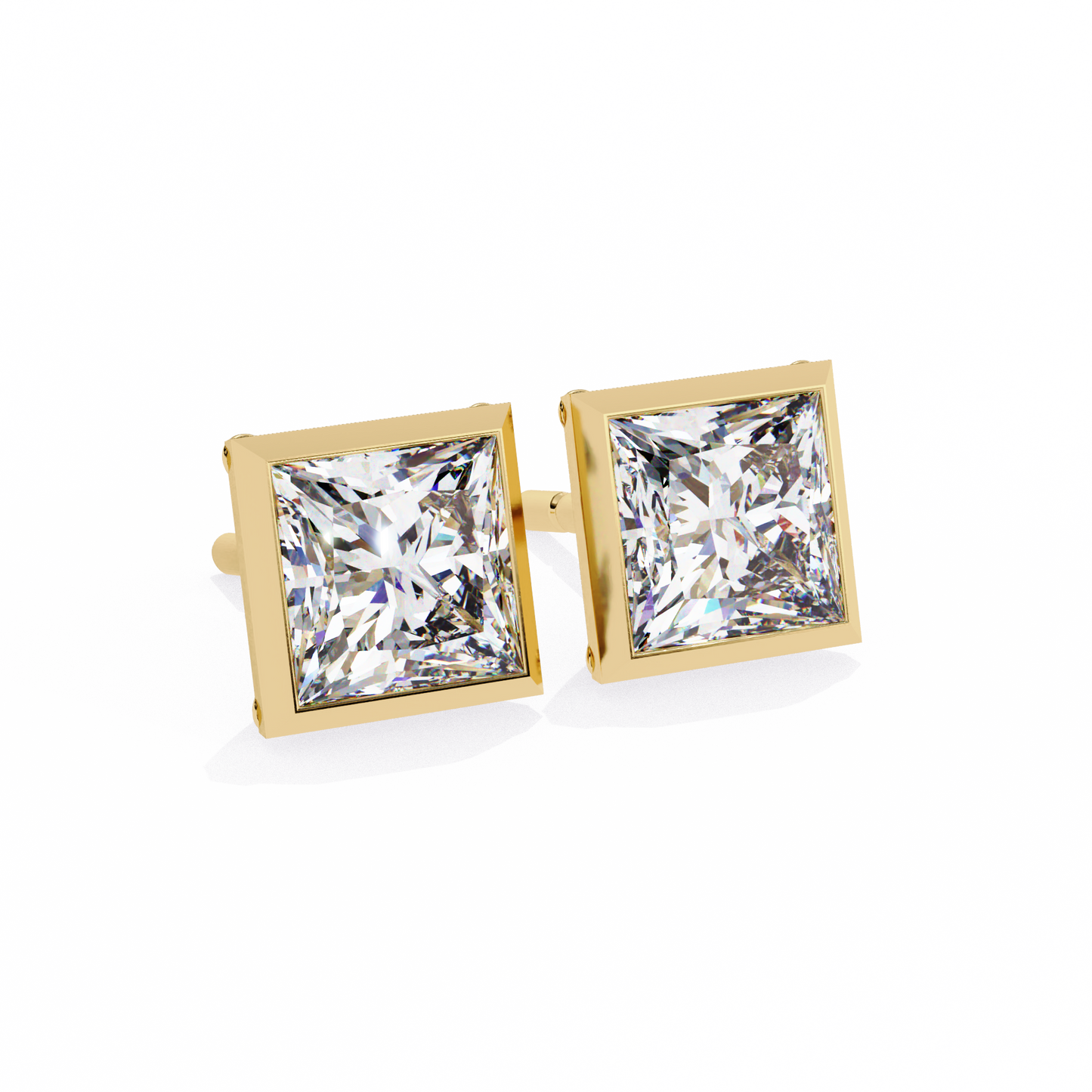 Princess cut Lab Diamond Bezel Set Earrings