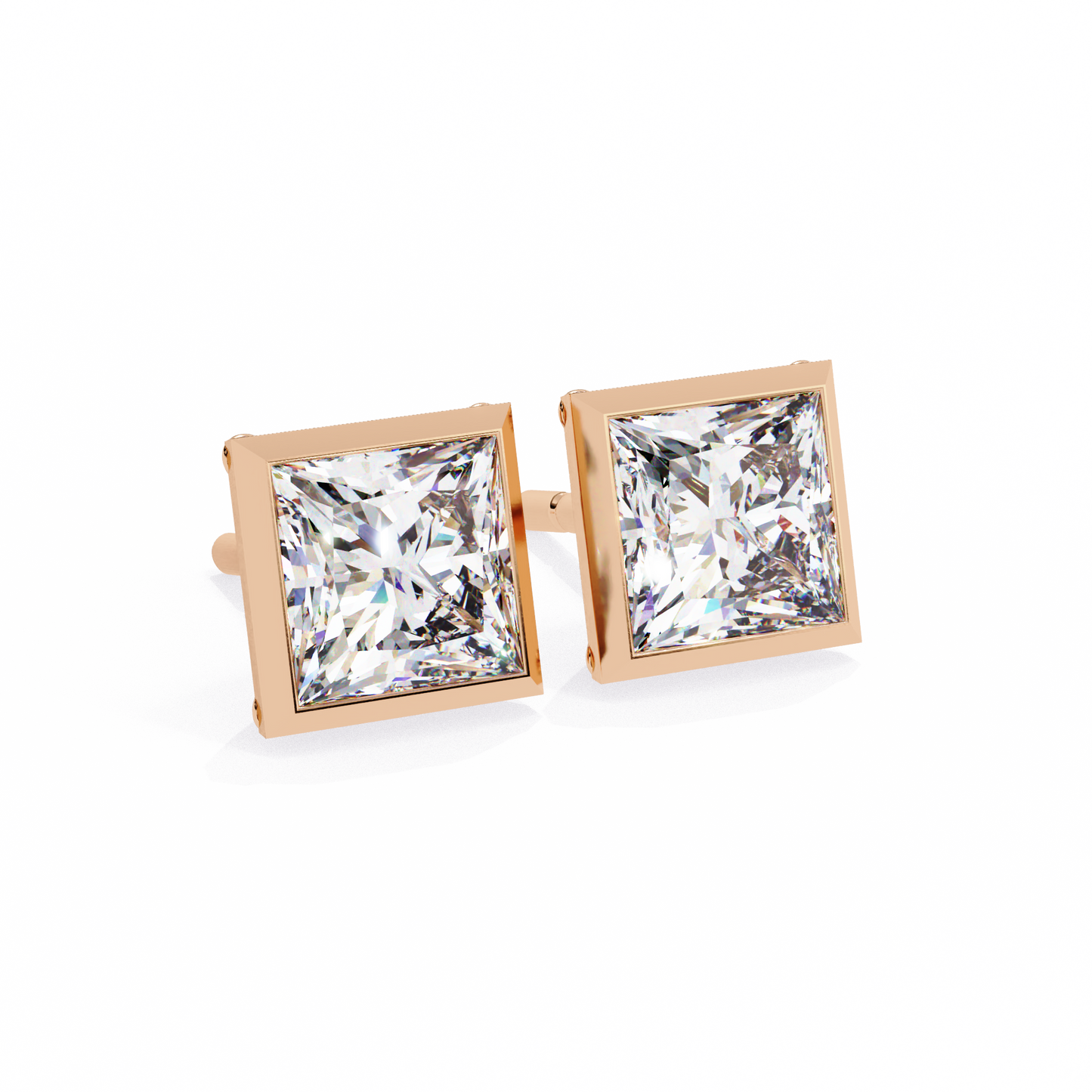 Princess cut Lab Diamond Bezel Set Earrings