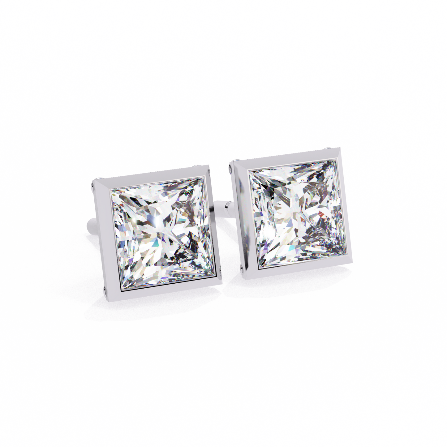 Princess cut Lab Diamond Bezel Set Earrings