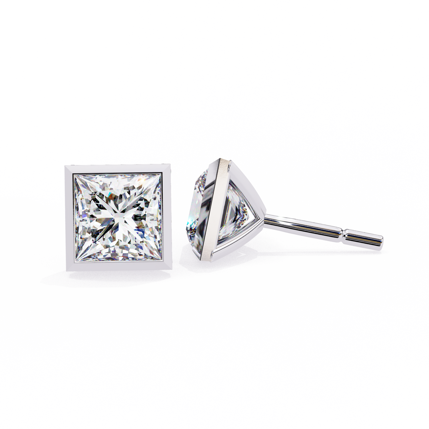 Princess cut Lab Diamond Bezel Set Earrings