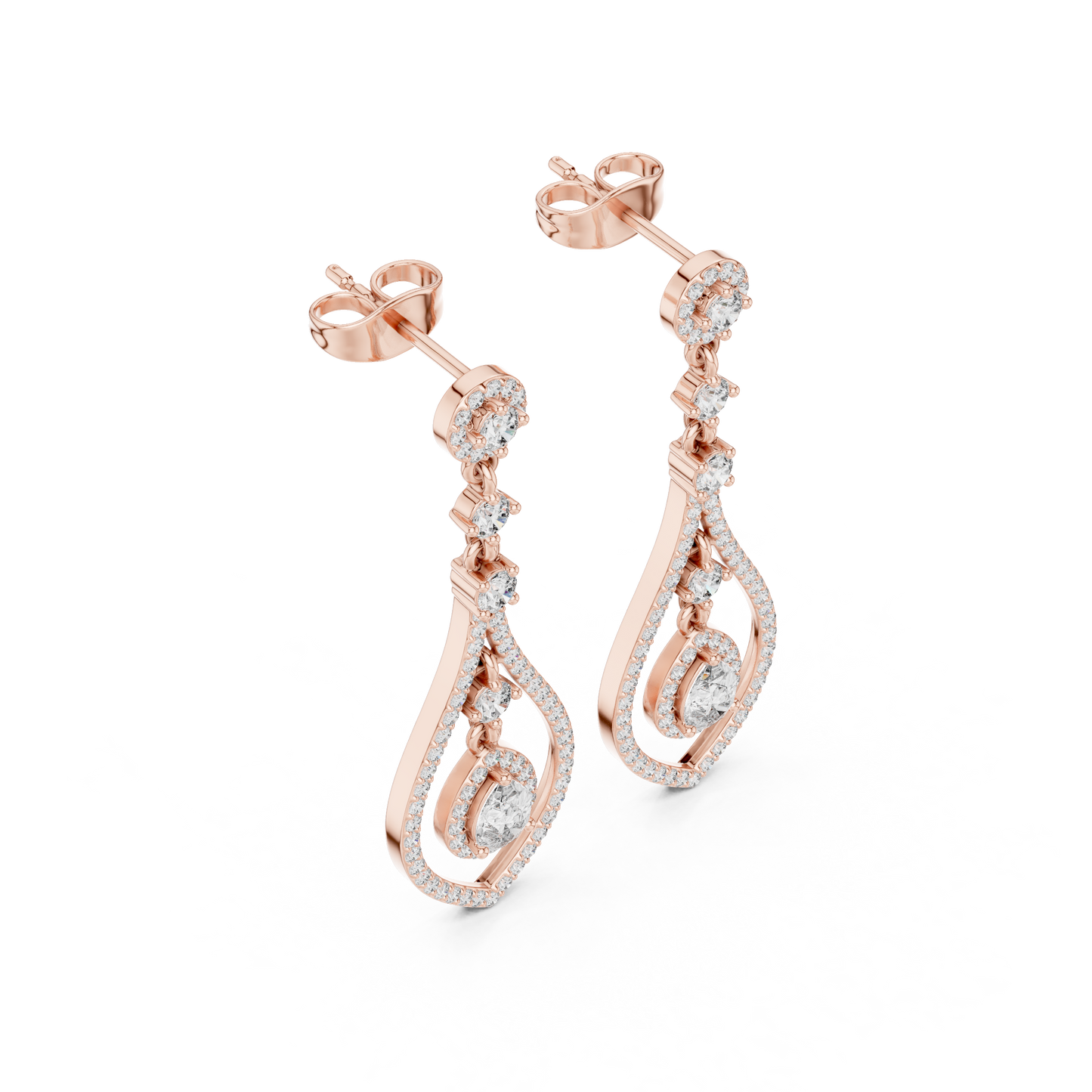 Pear And Round Cut Diamond Dangler Earrings