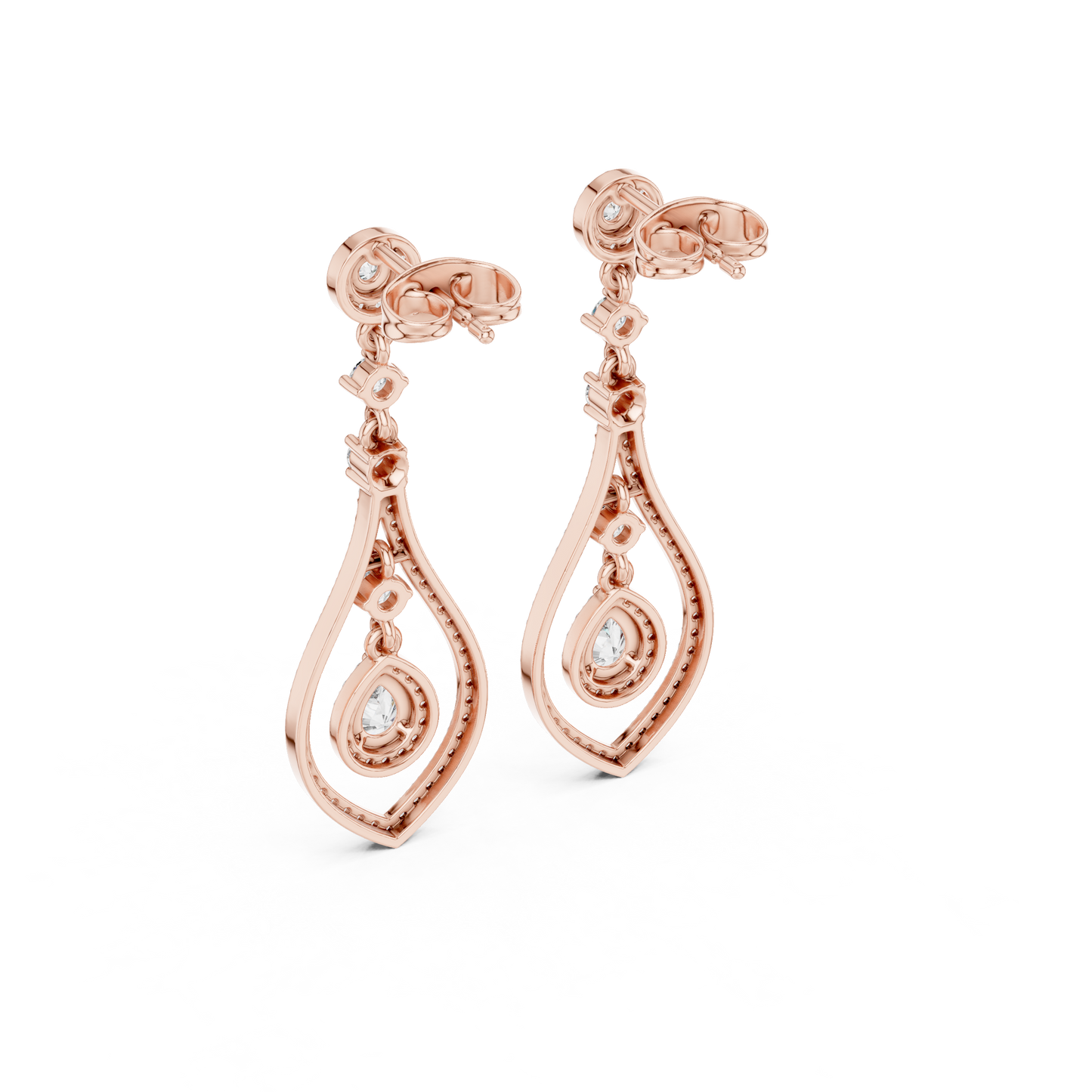 Pear And Round Cut Diamond Dangler Earrings