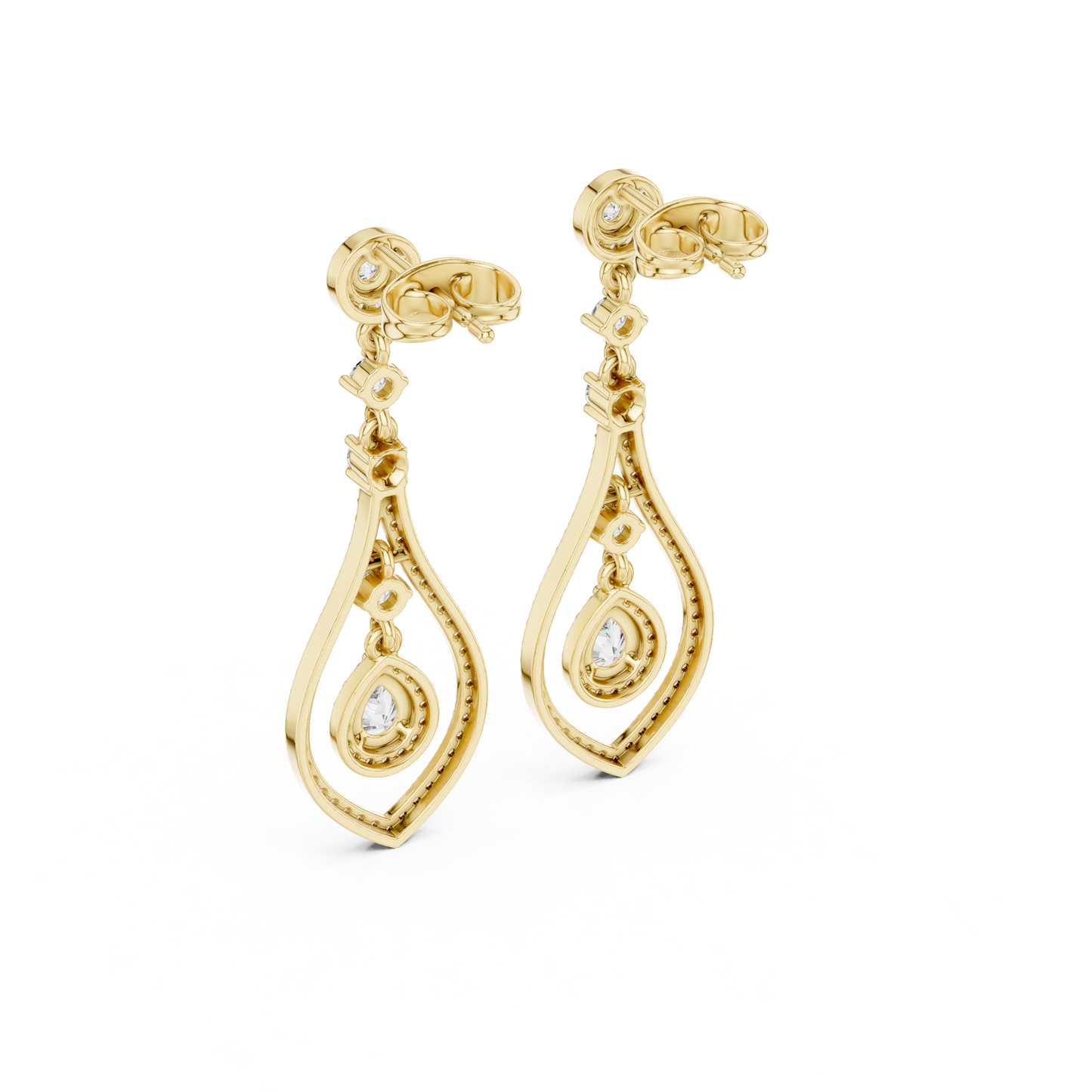 Pear And Round Cut Diamond Dangler Earrings