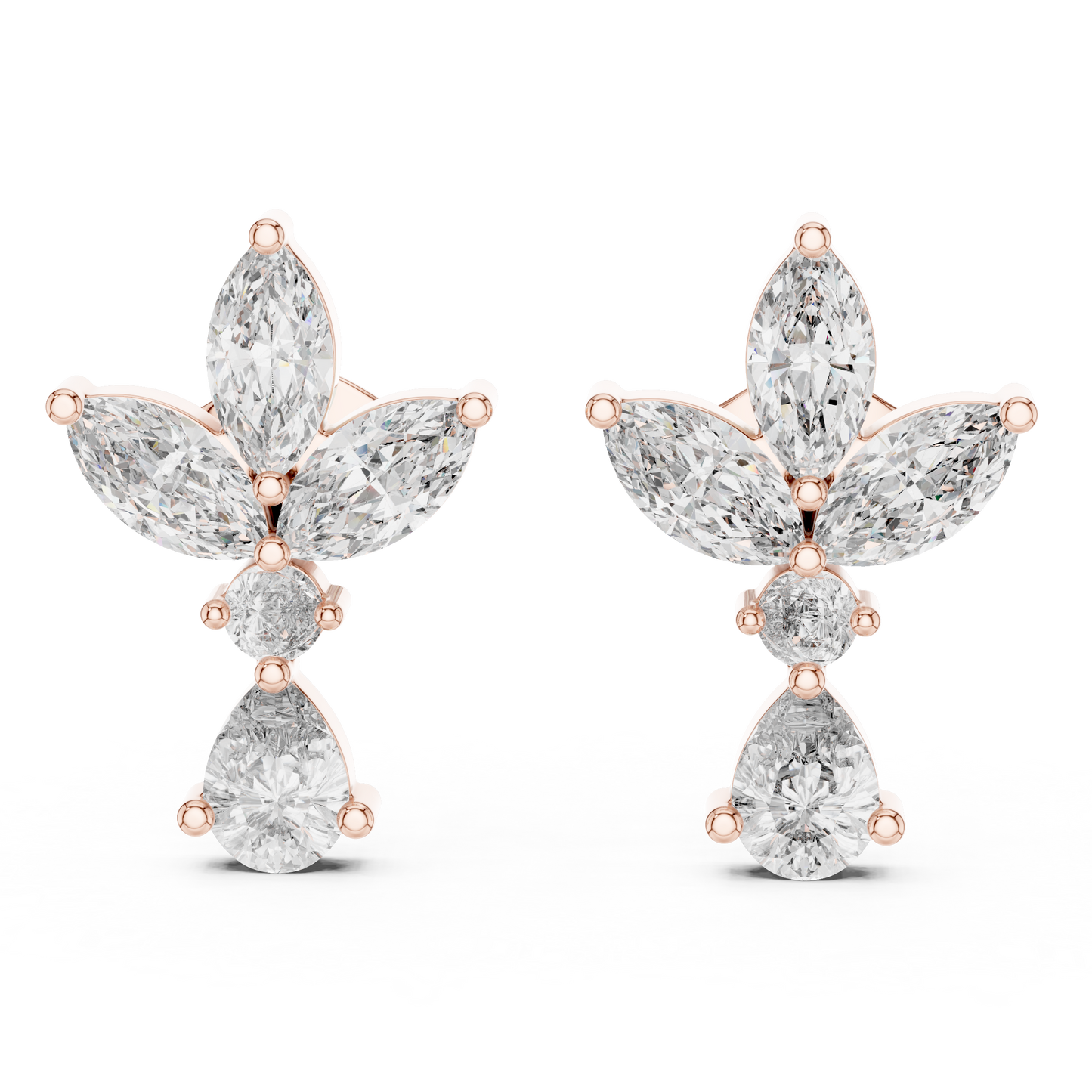 Multi Shape Lab Diamond Floral Stud Earrings