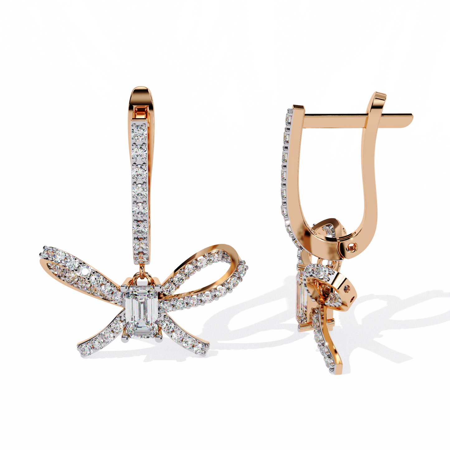 Emerald Cut Lab Diamond Butterfly Earrings