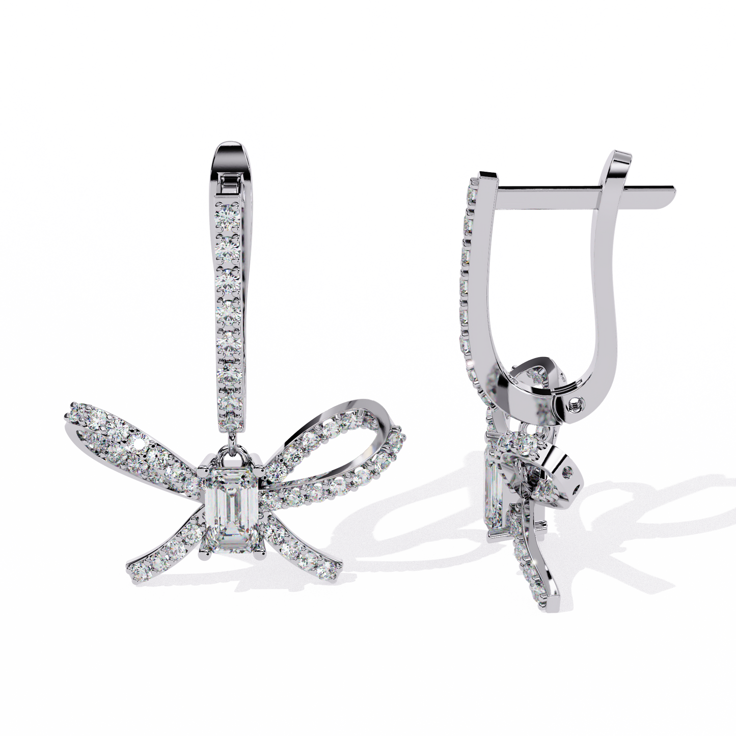 Emerald Cut Lab Diamond Butterfly Earrings