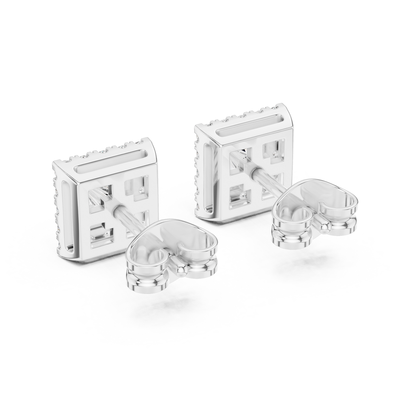 1 Carat Princess Cut Diamond Halo Stud Earrings
