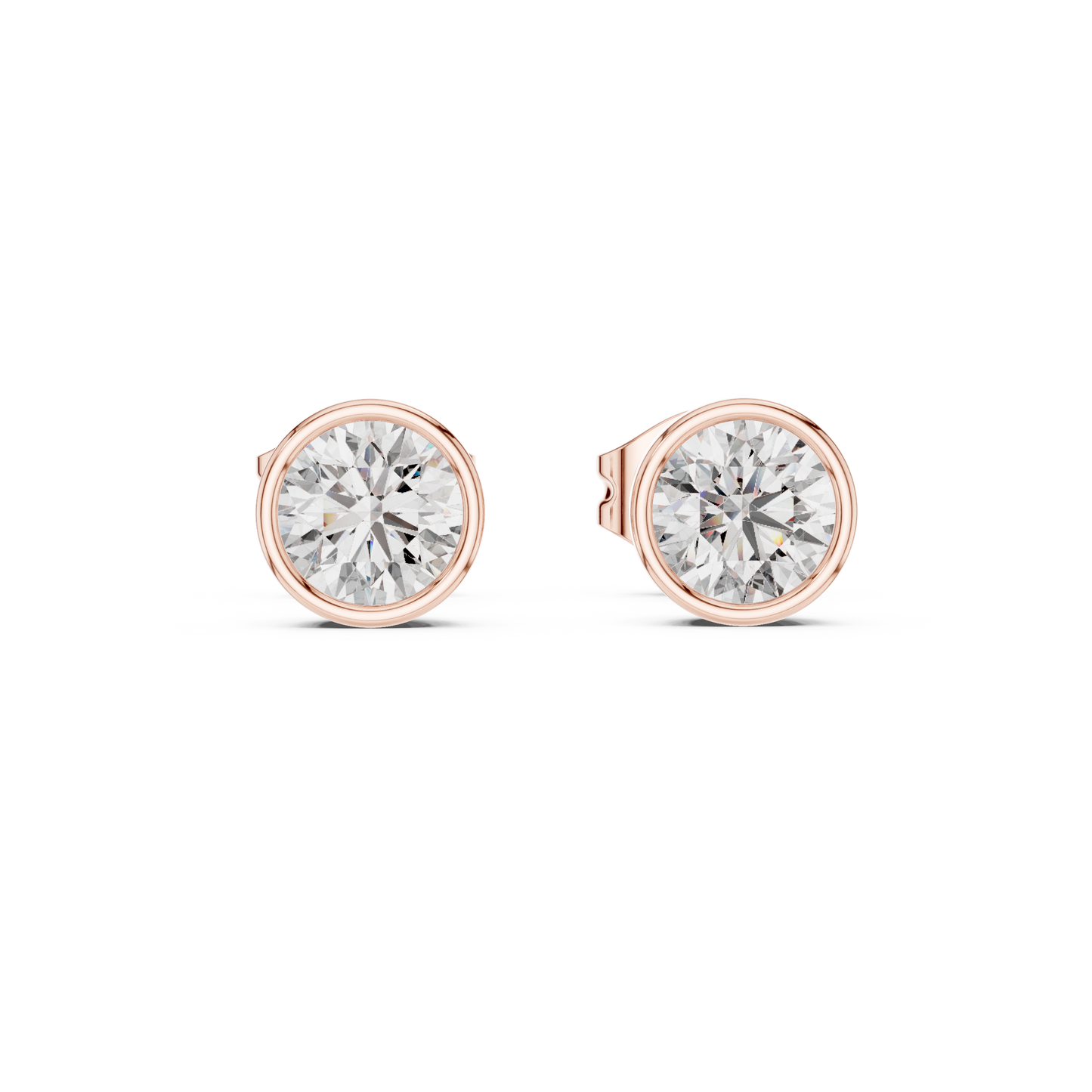 1 Carat Bezel Set Round Diamond Stud Earrings