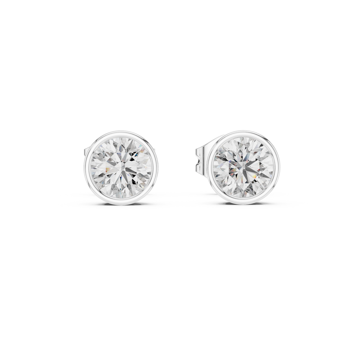1 Carat Bezel Set Round Diamond Stud Earrings