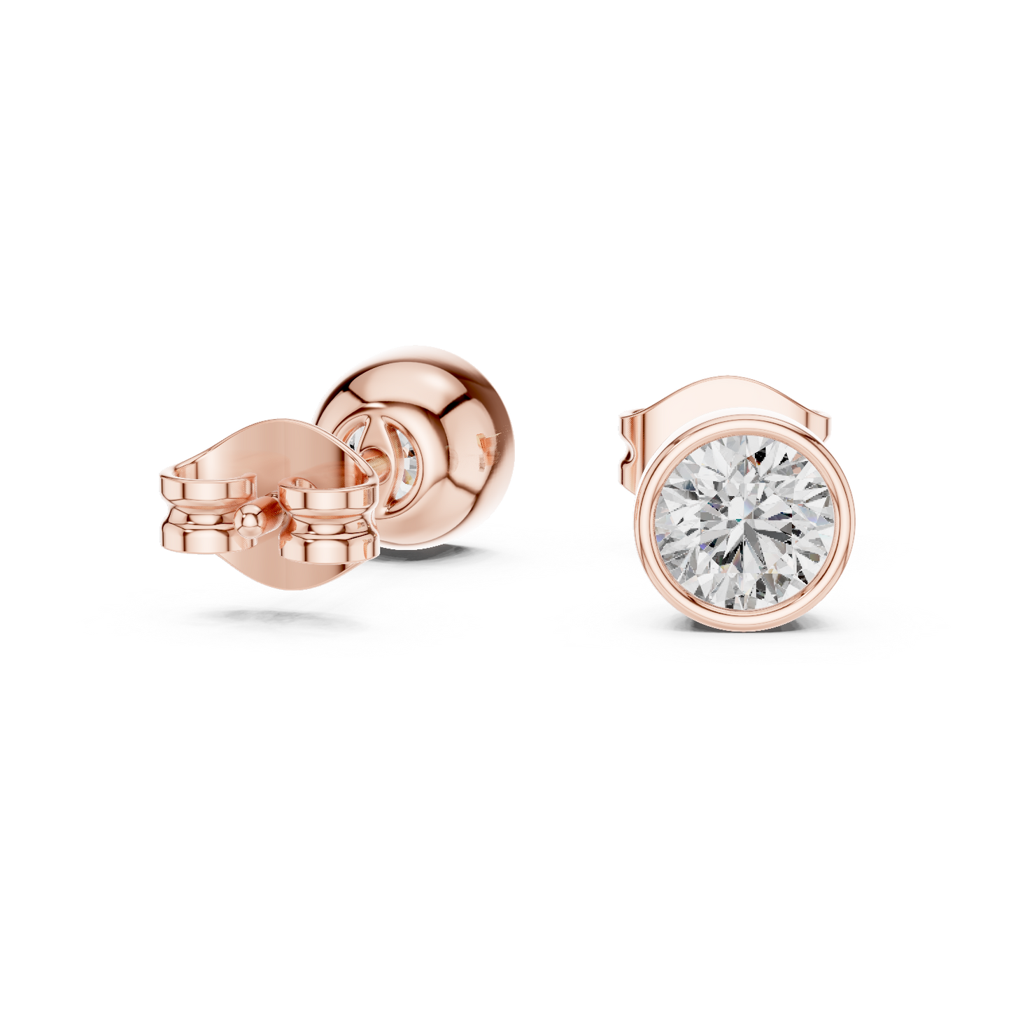 1 Carat Bezel Set Round Diamond Stud Earrings
