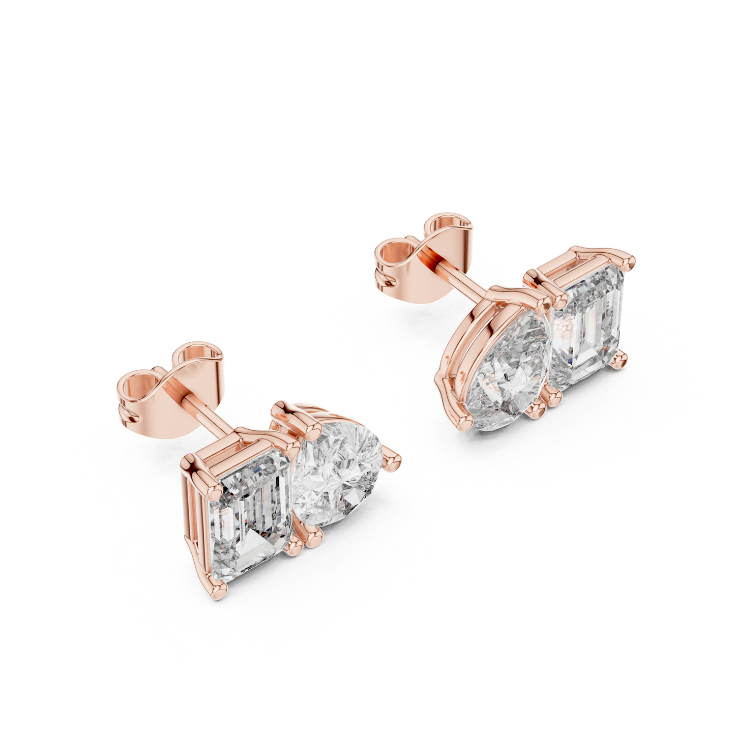 2 Carat Pear And Emerald Diamond Stud Earrings