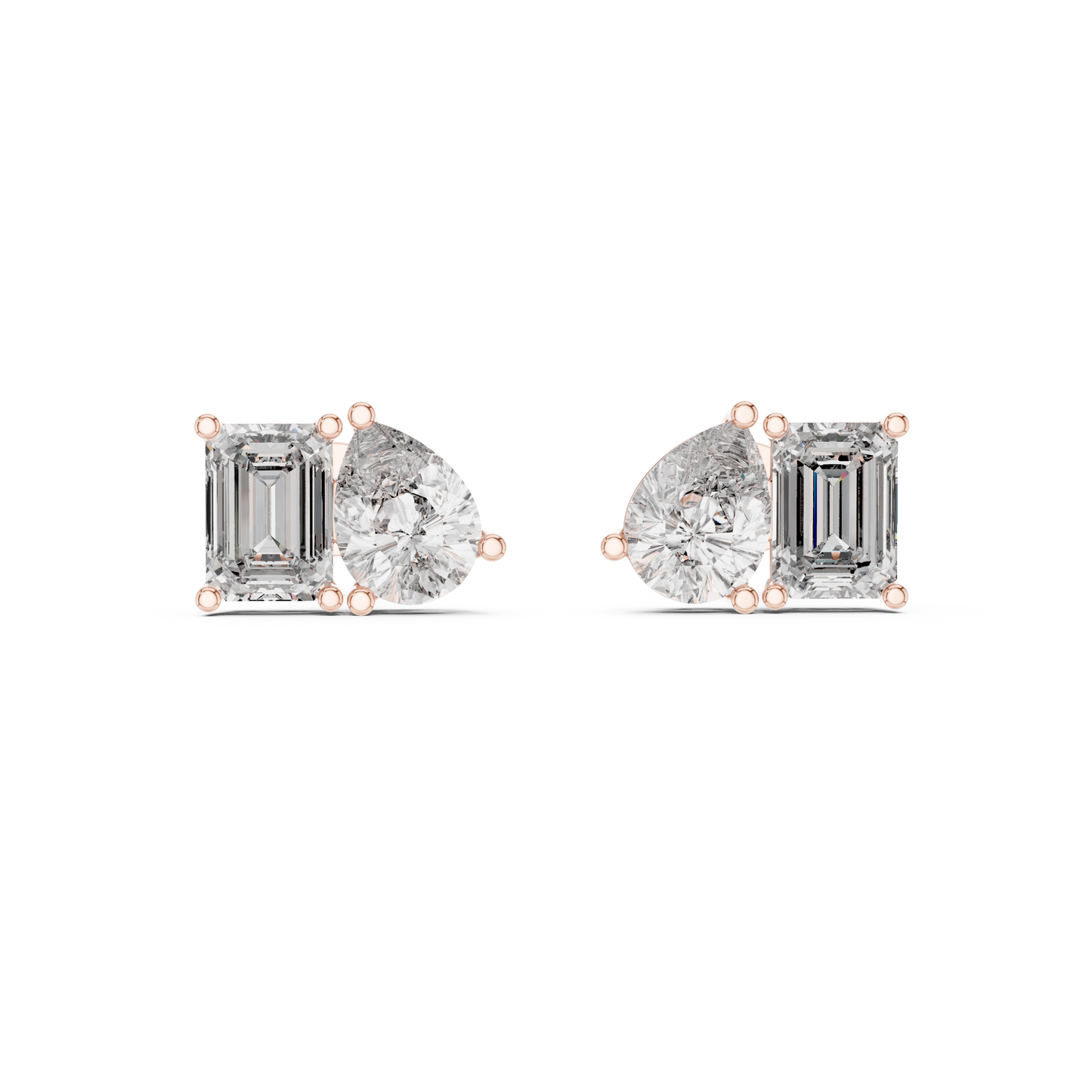 2 Carat Pear And Emerald Diamond Stud Earrings