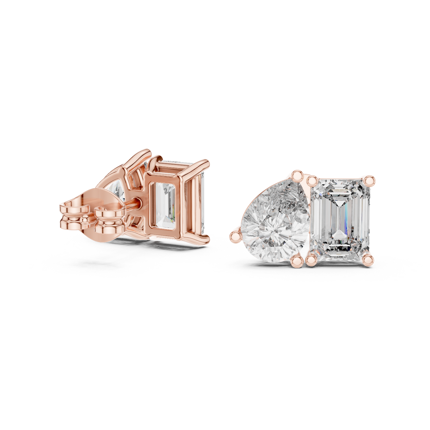 2 Carat Pear And Emerald Diamond Stud Earrings