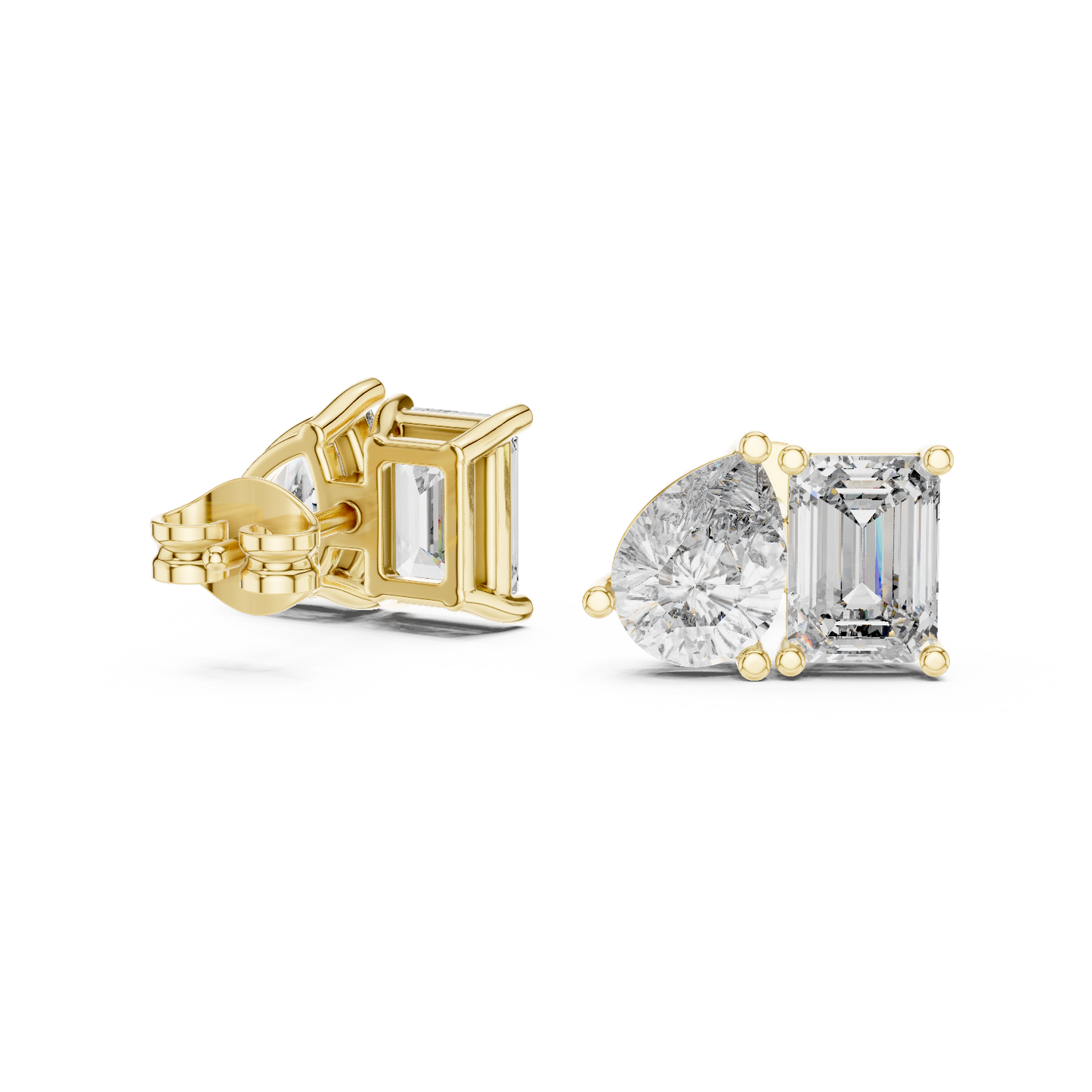 2 Carat Pear And Emerald Diamond Stud Earrings