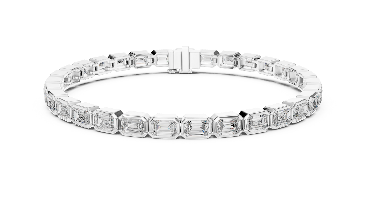 Bezel Set Emerald Cut lab Diamond Tennis Bracelet