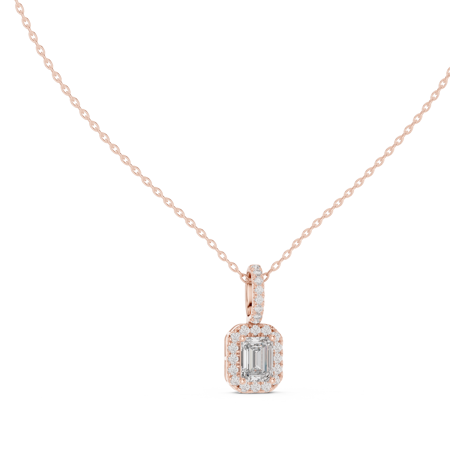 1.50 Carat Emerald Cut Lab Diamond Halo Pendant