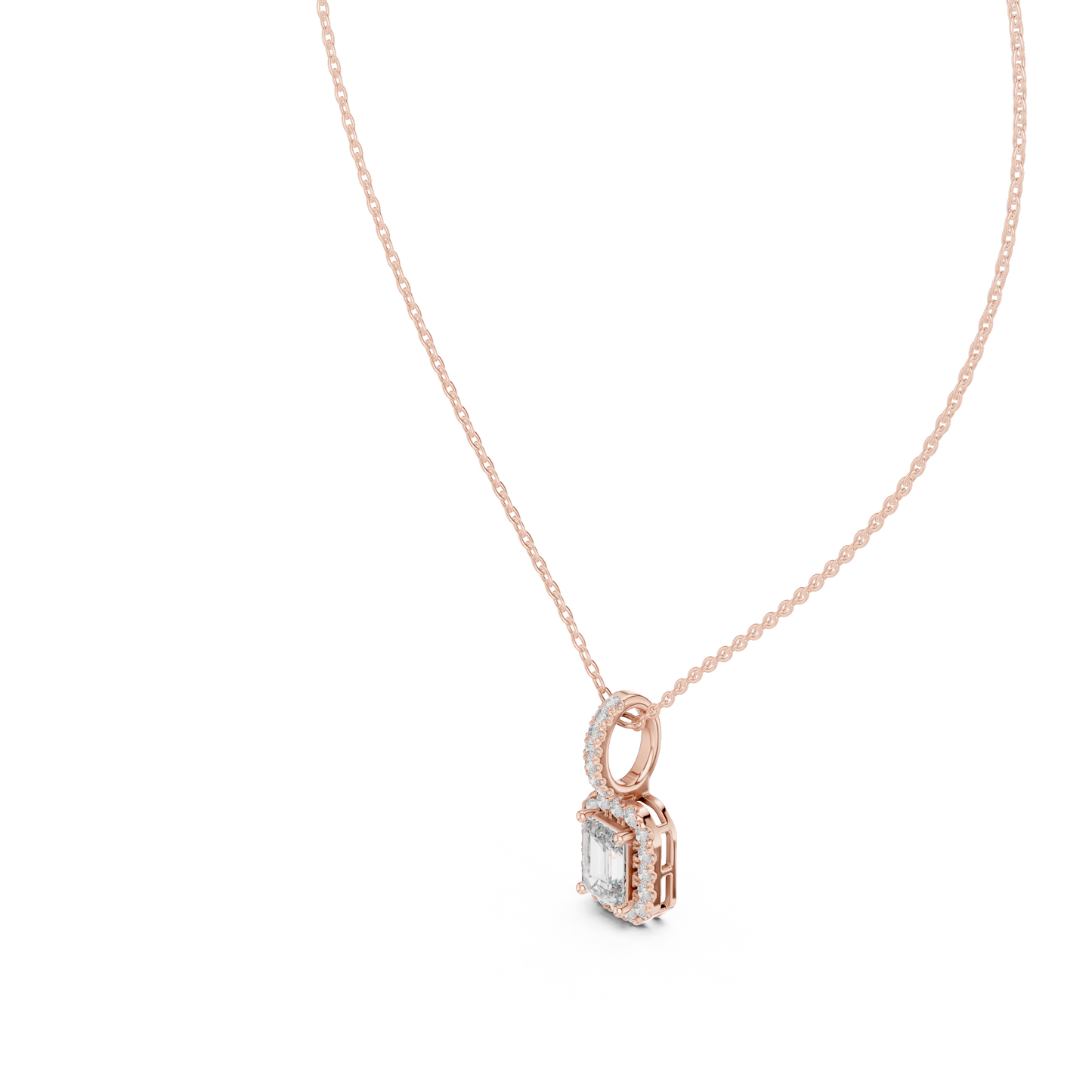 1.50 Carat Emerald Cut Lab Diamond Halo Pendant