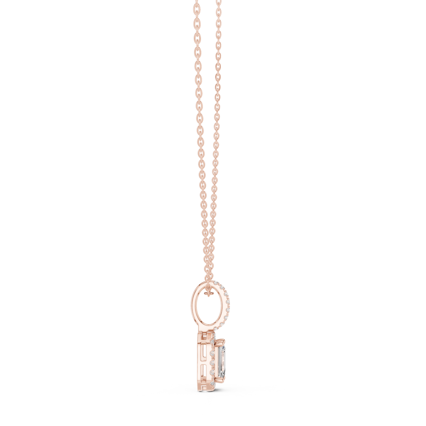 1.50 Carat Emerald Cut Lab Diamond Halo Pendant
