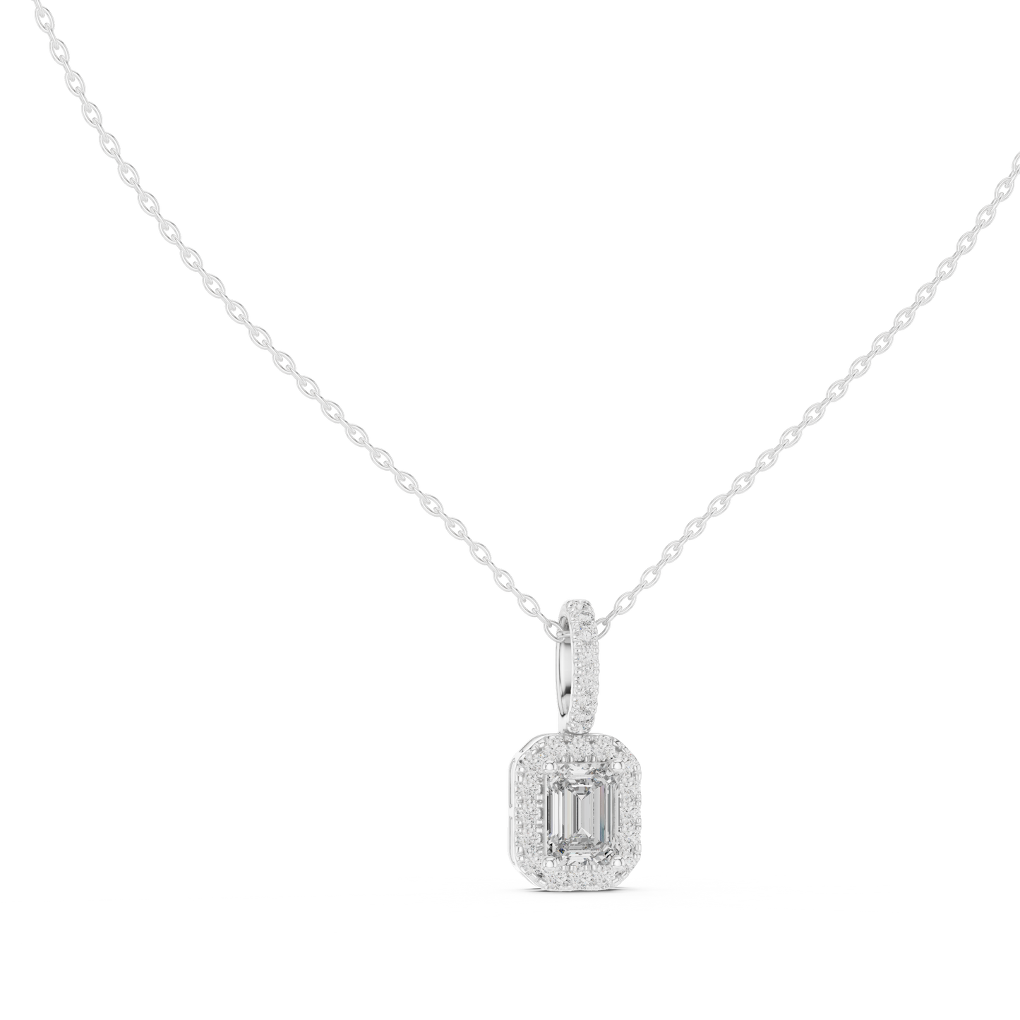 1.50 Carat Emerald Cut Lab Diamond Halo Pendant