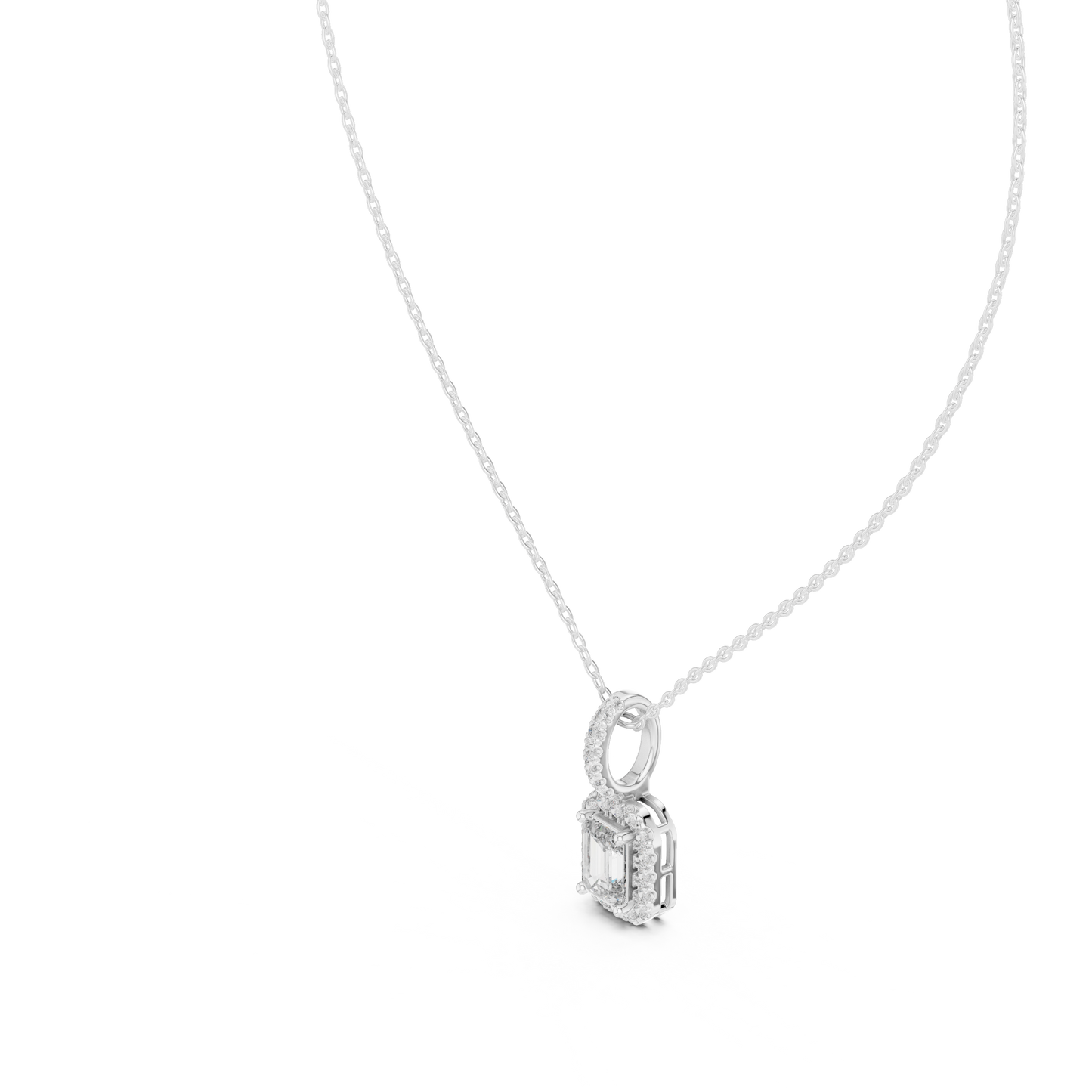 1.50 Carat Emerald Cut Lab Diamond Halo Pendant