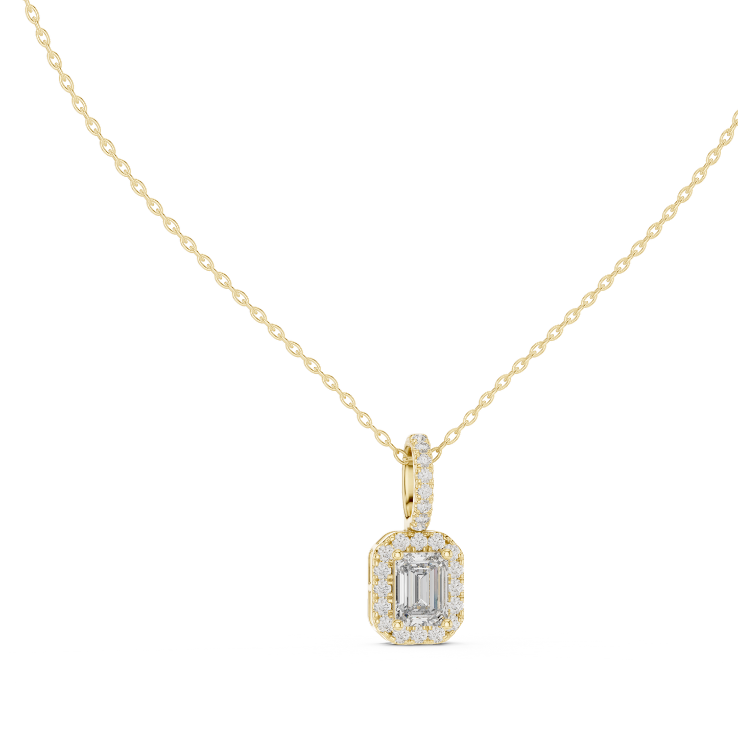 1.50 Carat Emerald Cut Lab Diamond Halo Pendant