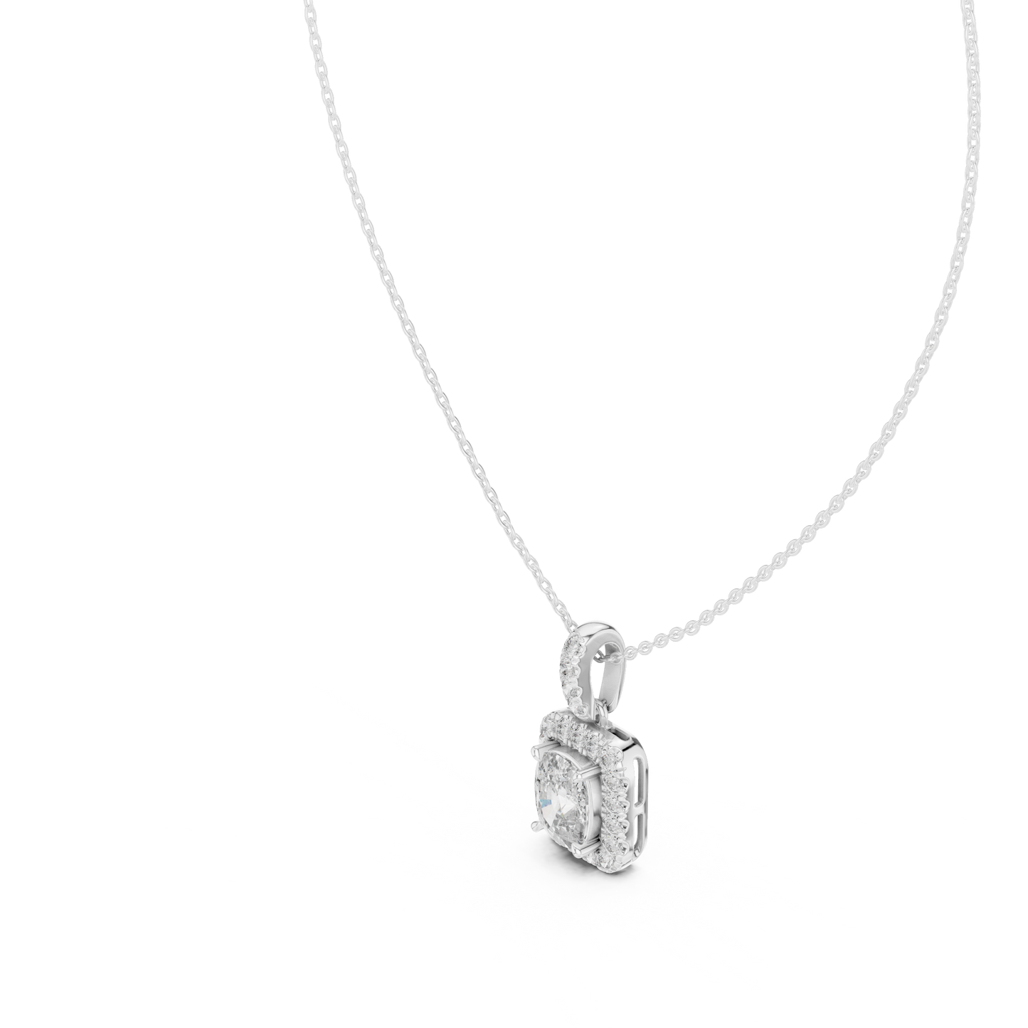 3 Carat Cushion Lab Diamond Halo Pendant