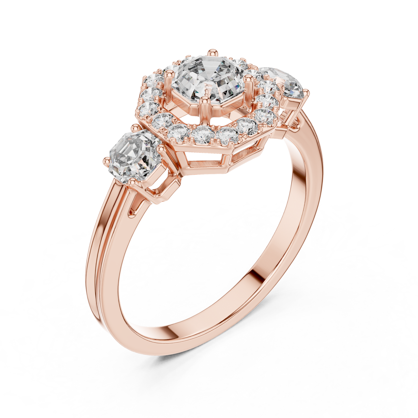 Octagon Lab Diamond Three Stone Engagement Ring