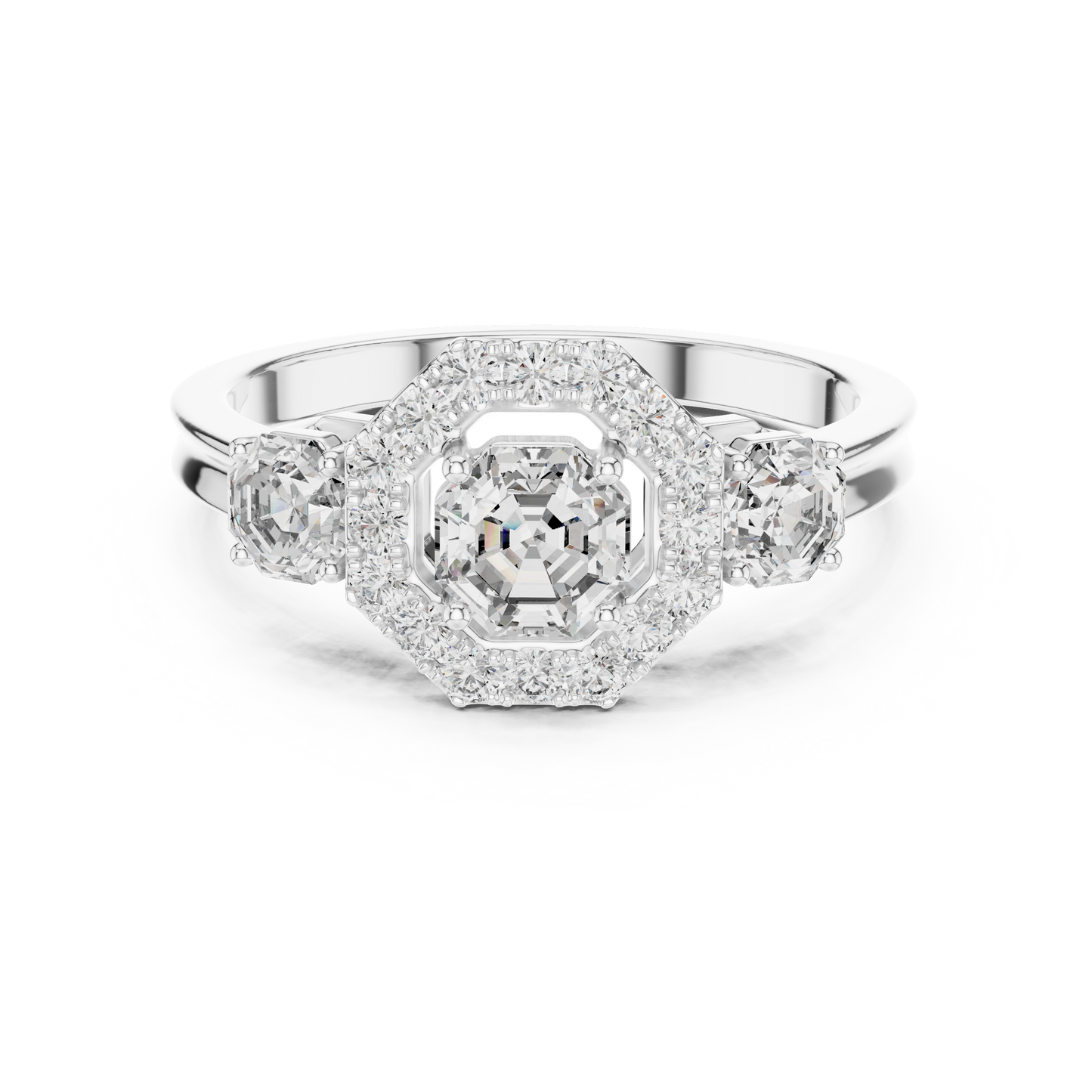 Octagon Lab Diamond Three Stone Engagement Ring