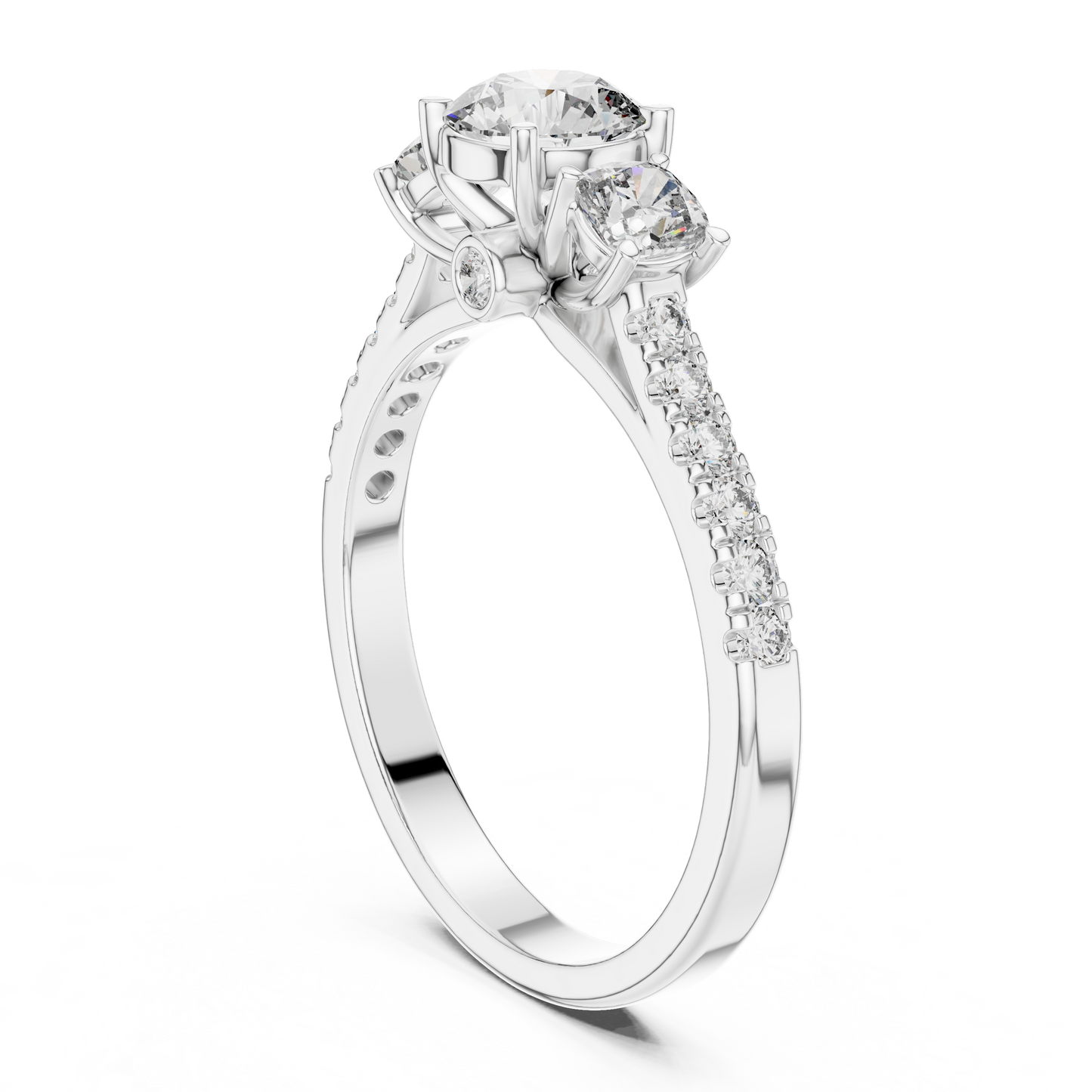 Round Cut Lab Diamond Three Stone Engagement Ring