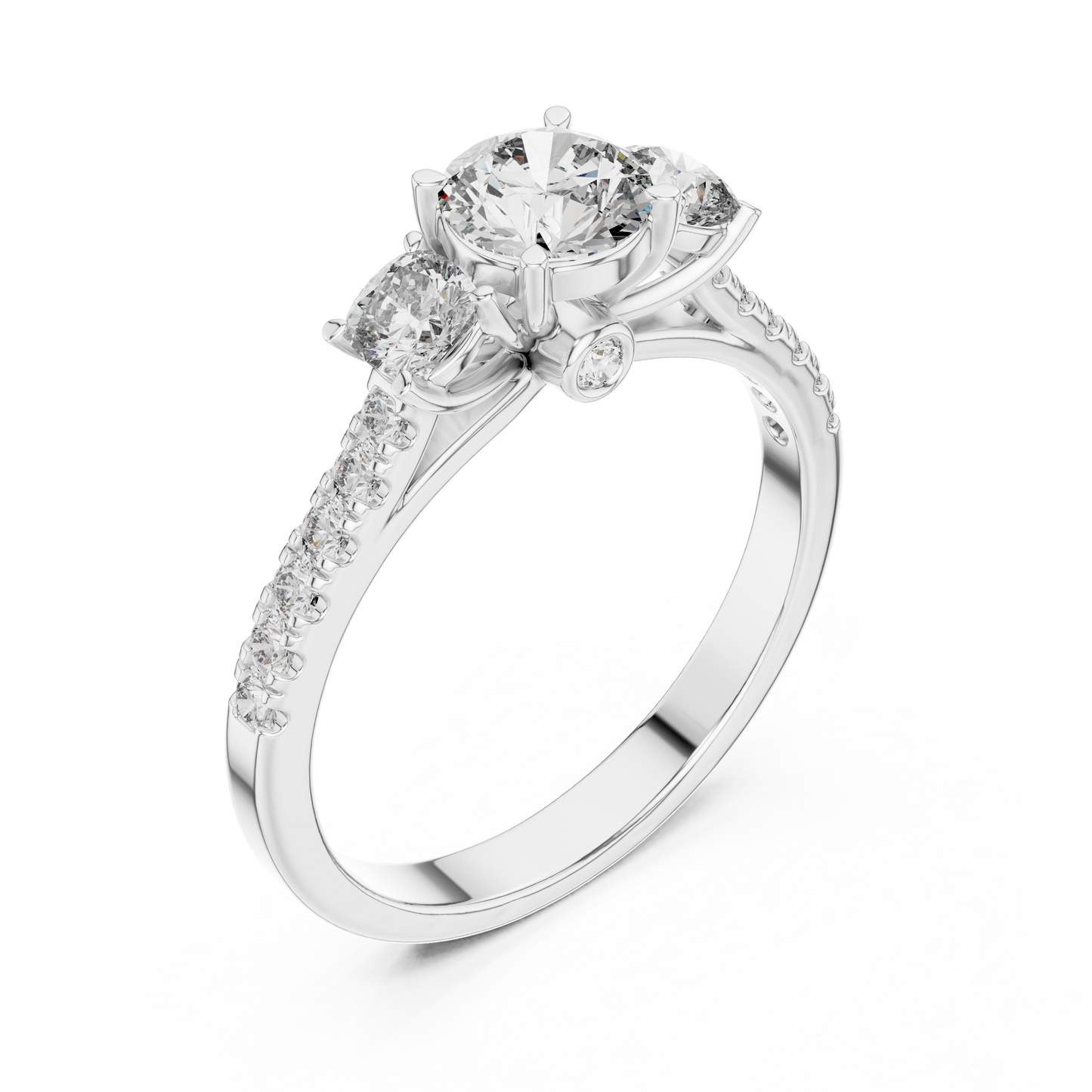 Round Cut Lab Diamond Three Stone Engagement Ring