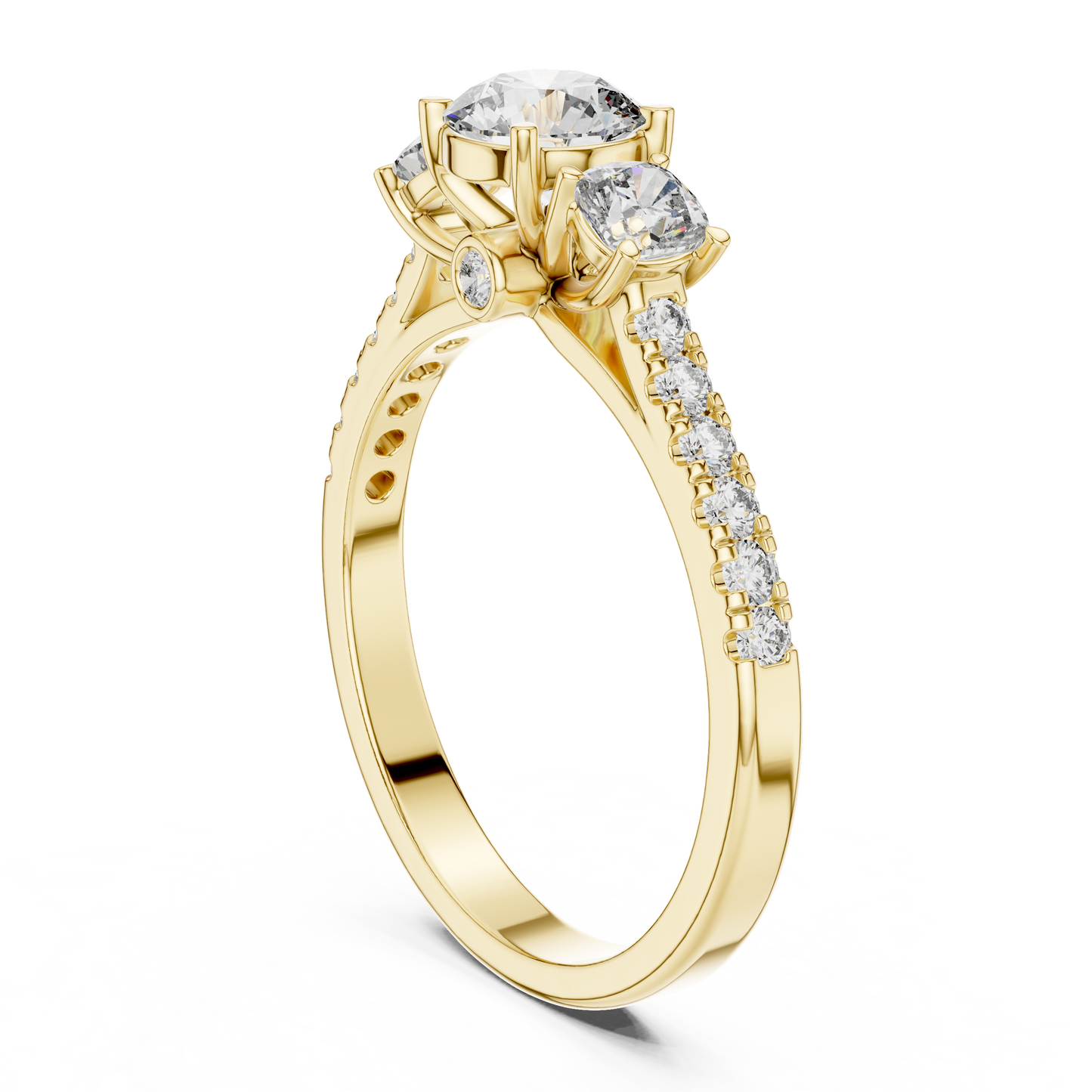 Round Cut Lab Diamond Three Stone Engagement Ring