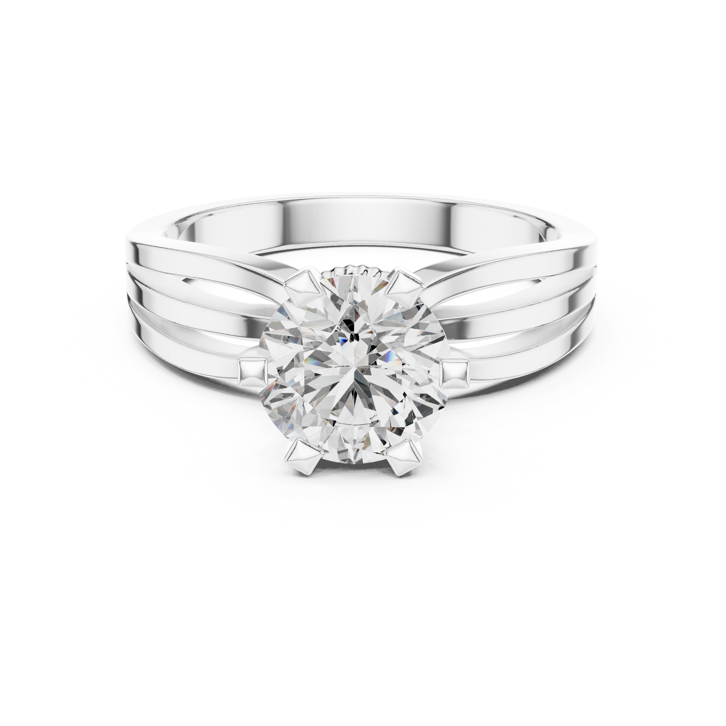Round Cut Lab Diamond Three Band Engagement Ring