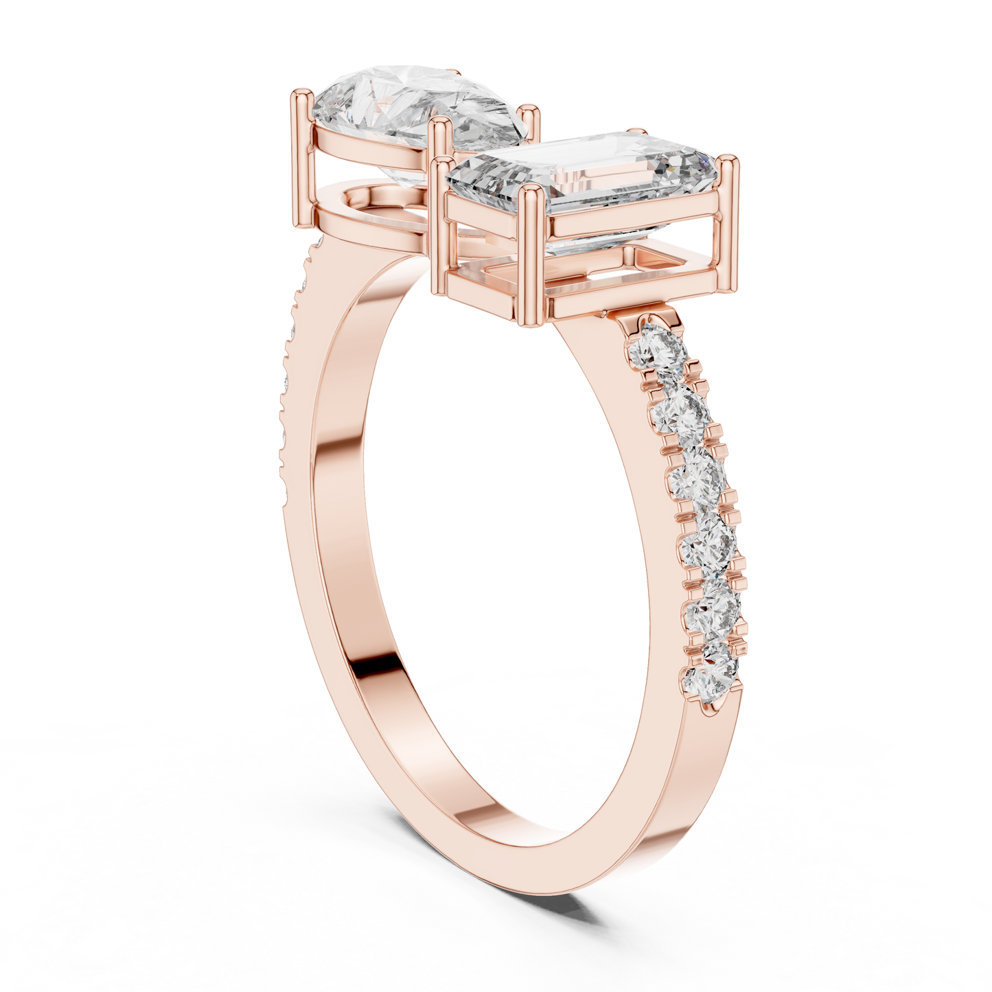 Pear and Emerald Cut Diamond Open Cuff Ring