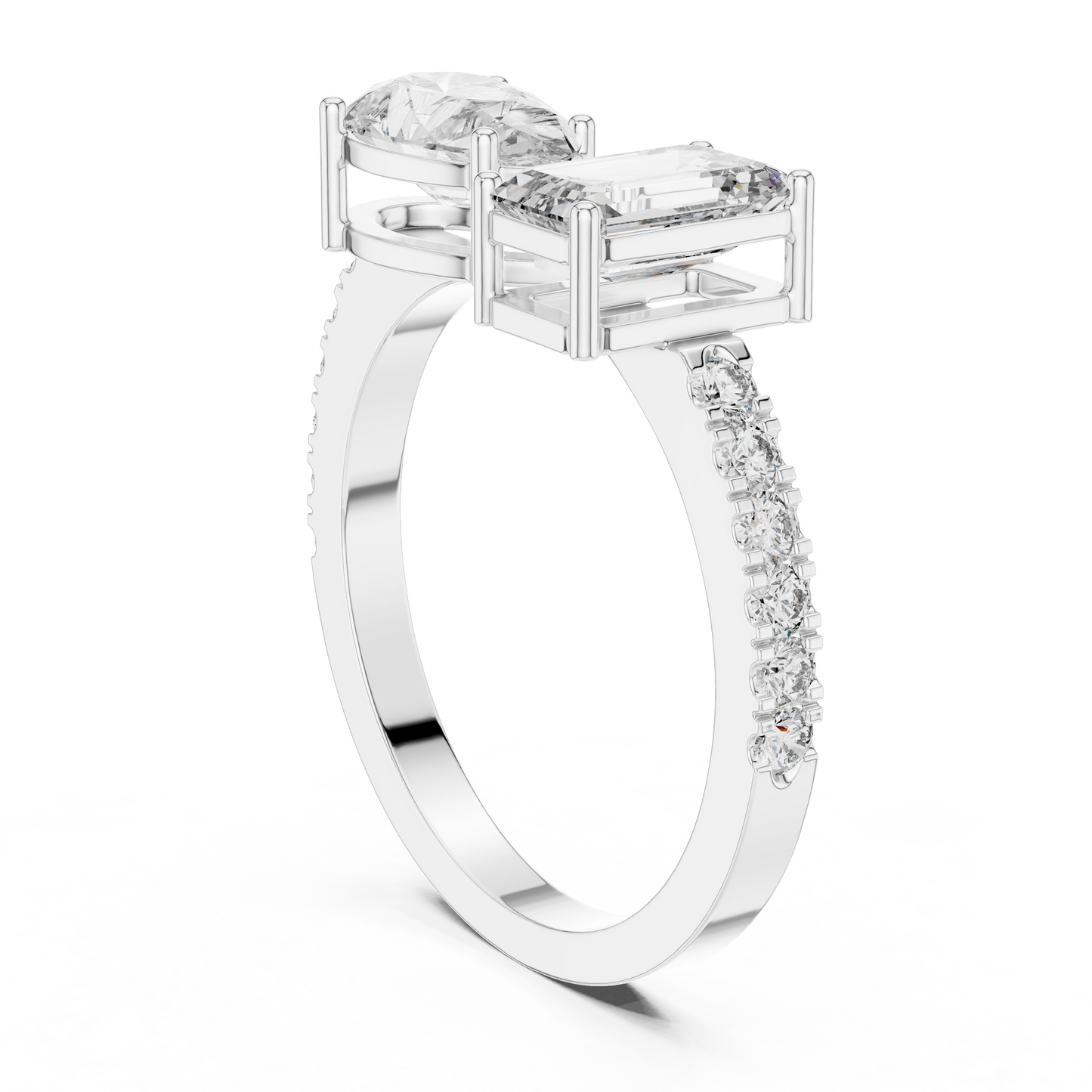 Pear and Emerald Cut Diamond Open Cuff Ring