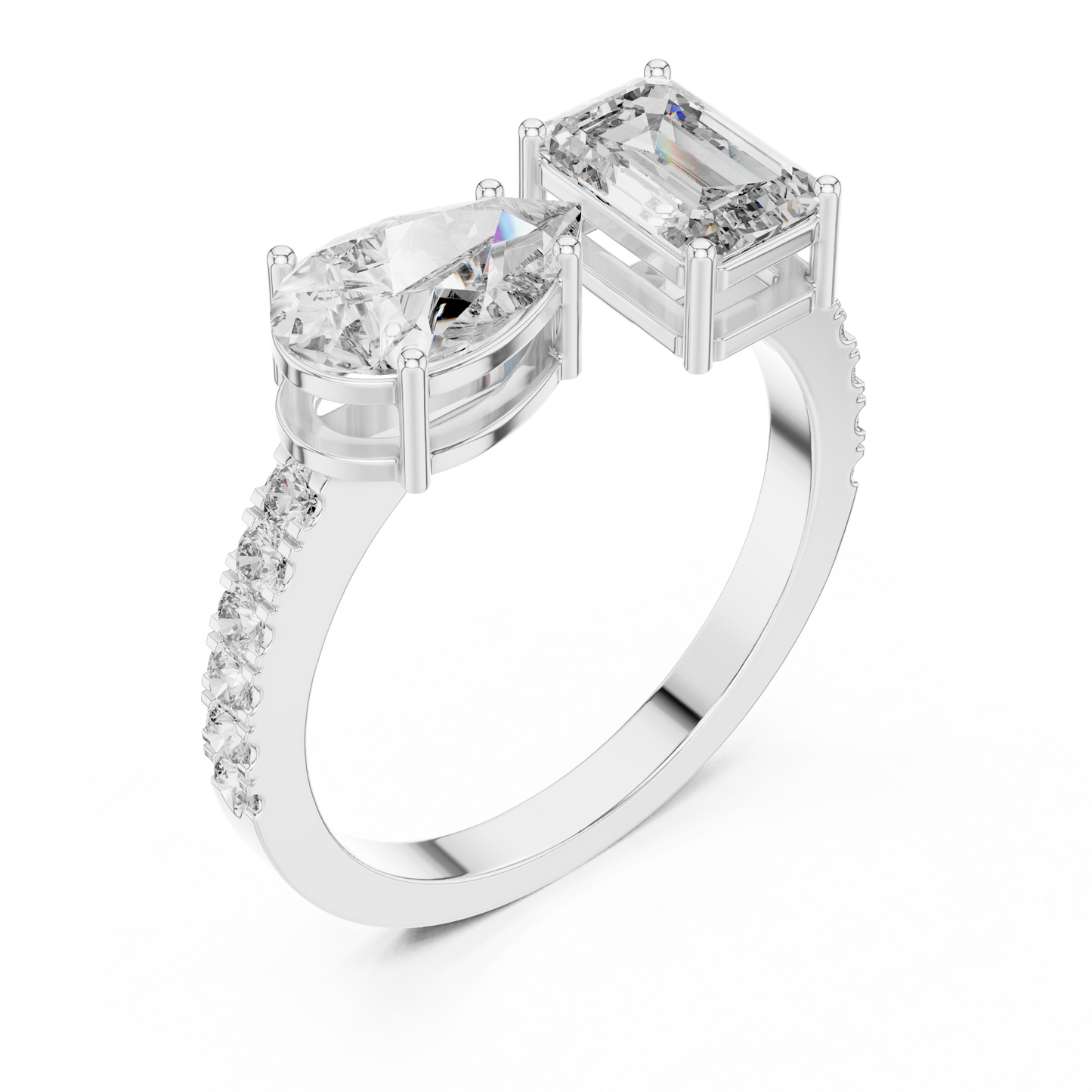Pear and Emerald Cut Diamond Open Cuff Ring